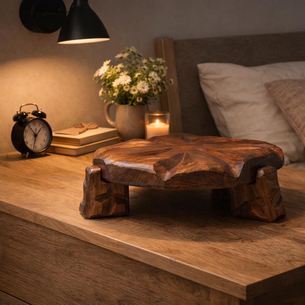 Handmade Tabaco Cherry Wood Plant Stand, Rustic Modern Accent Decor