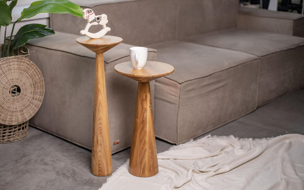 Handmade oak pedestal, round side table, bedroom rustic decor