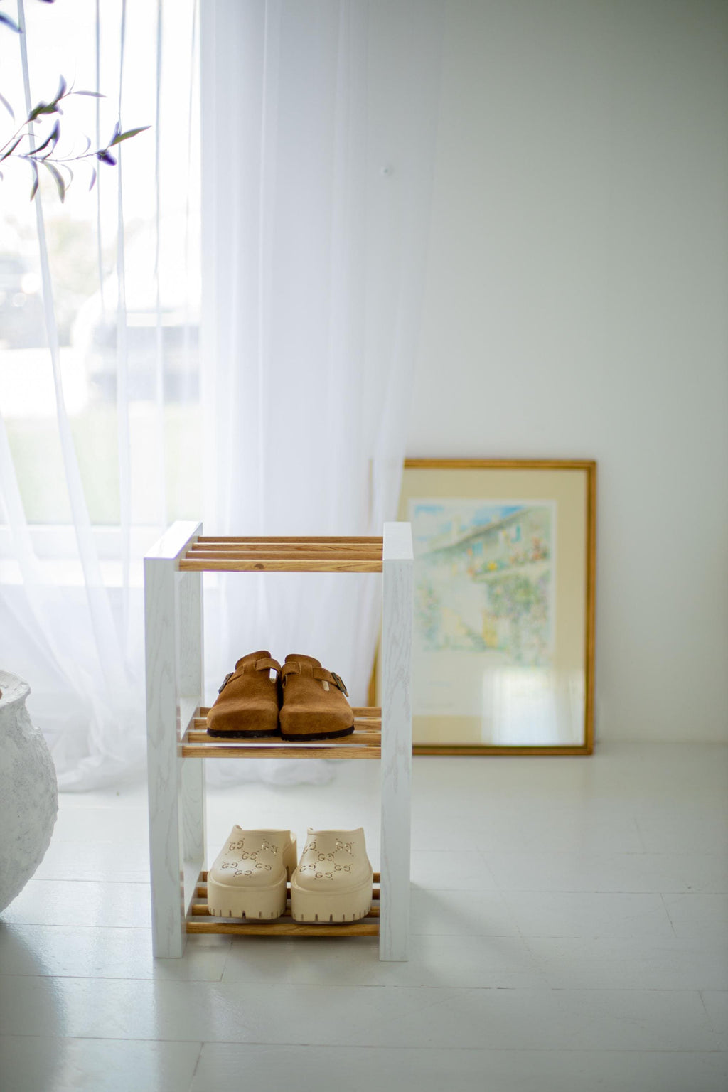 Wood Shoe Rack, Entryway Mudroom Organizer, Wooden Shoe Display