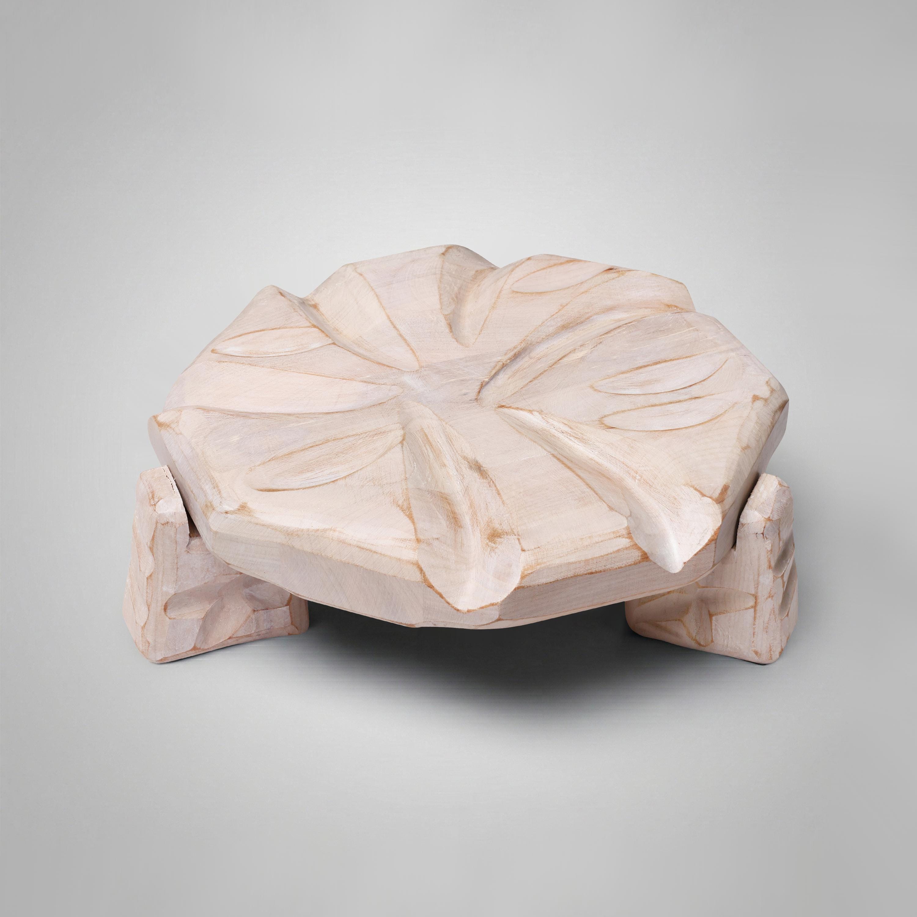 Carved Wood Plant Stand, Sculptural Tabletop Decor, Modern Handmade Accent