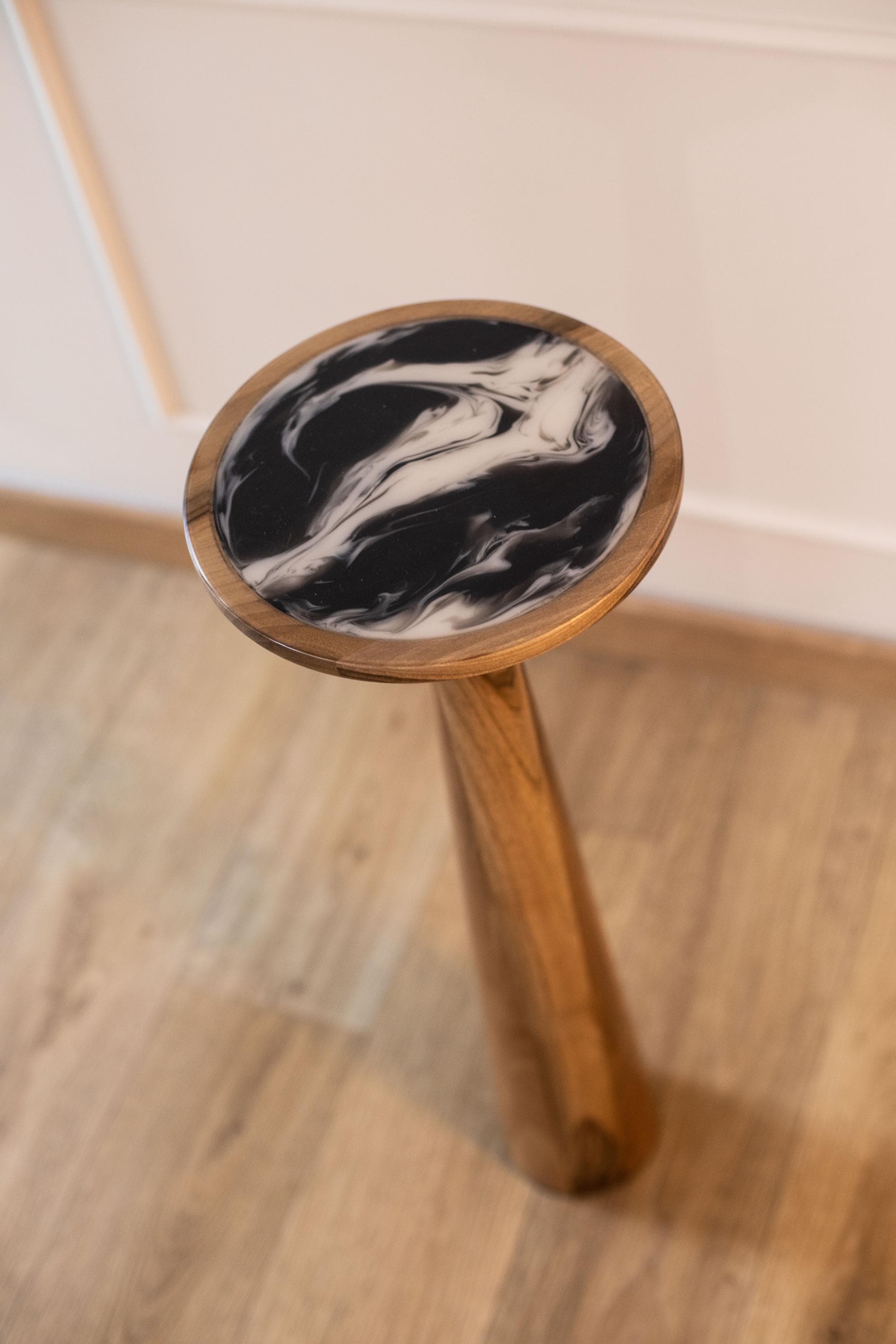 Handmade Oak End Table with Resin | Modern Wood Plant Stand