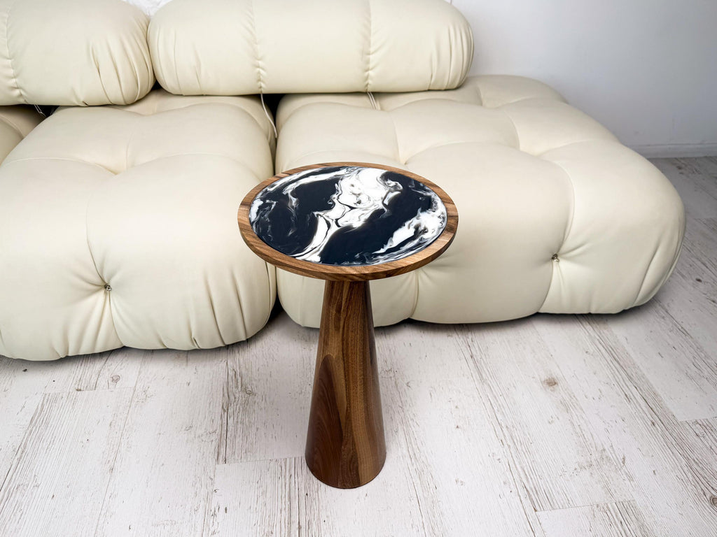 Black Epoxy Resin Coffee Table, Minimalist Mushroom Plant Stand