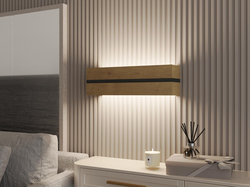 Handcrafted Oak Wood Sconce, Modern LED Wall Lamp, Natural Wax Finish