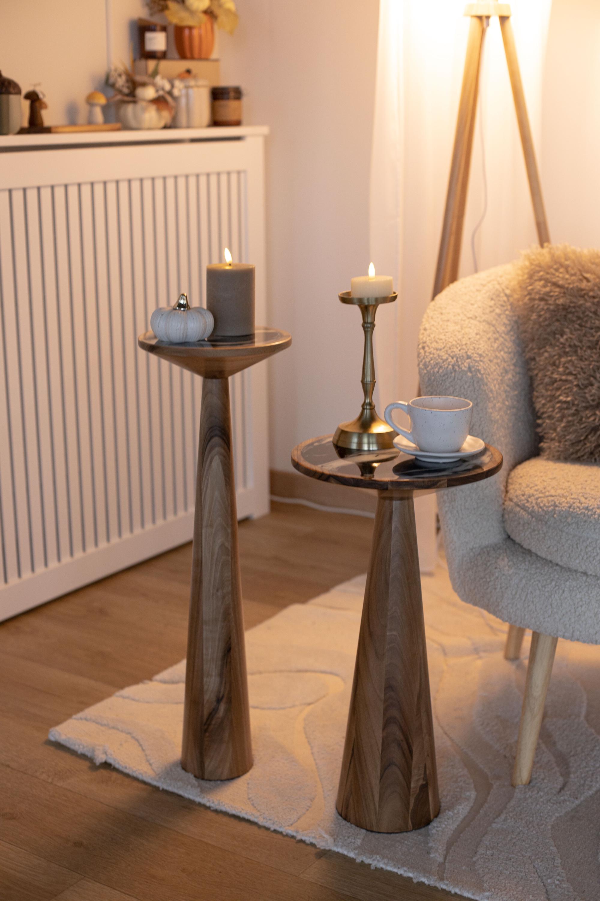 Handmade Oak End Table with Resin | Modern Wood Plant Stand