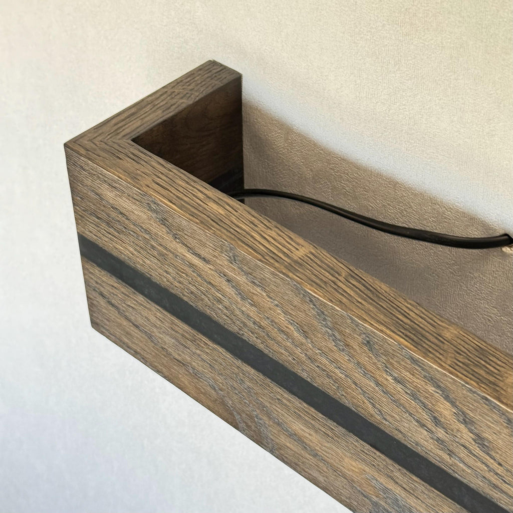 Dark Oak Wood Wall Sconce, Rustic LED Bedside Lamp