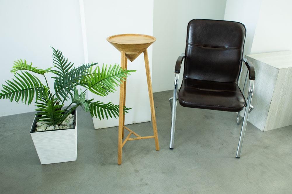 Tall Round Wood Side Table, Rustic Plant Stand