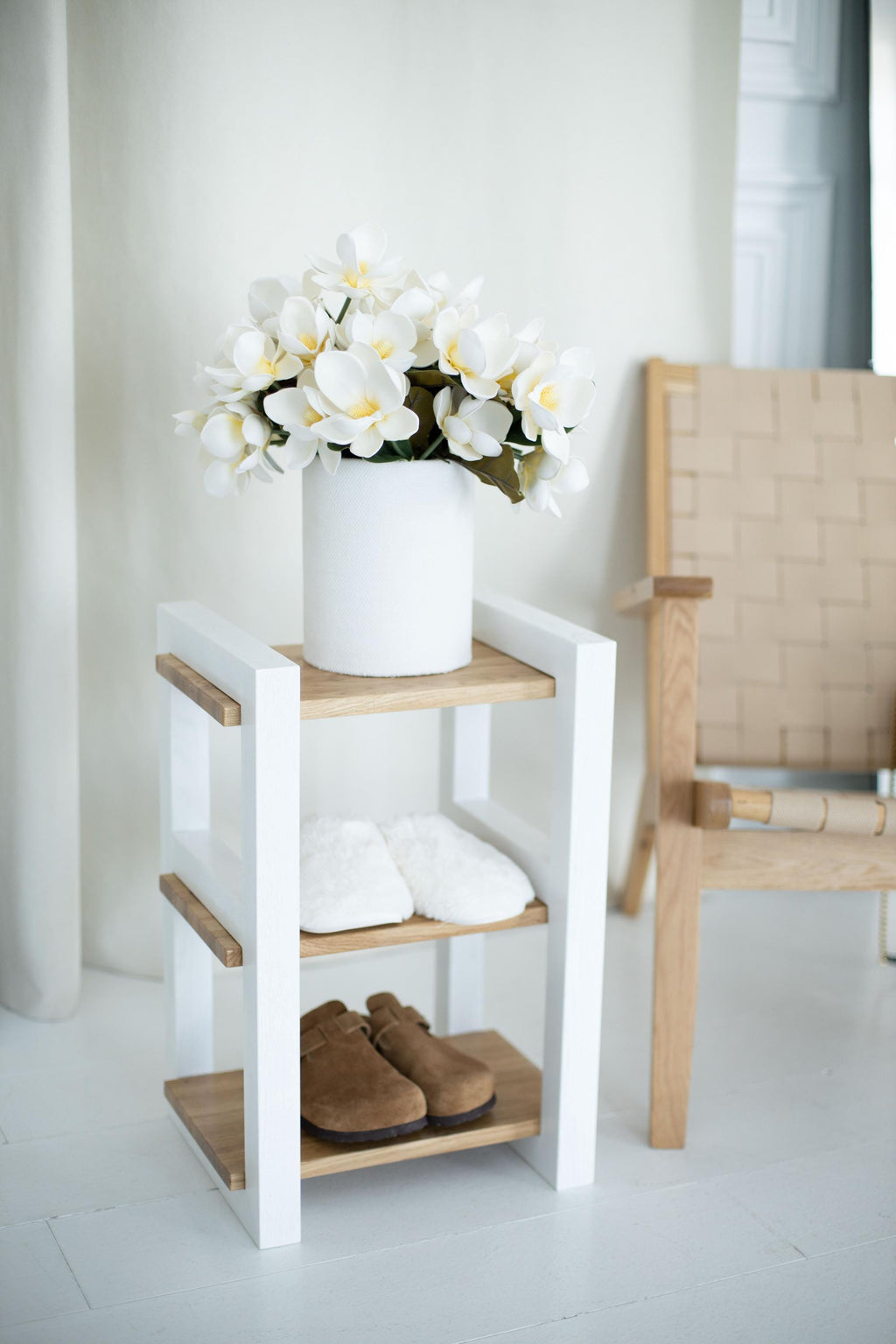 Oak Wood Vertical Shoe Rack, Narrow Entryway Organizer