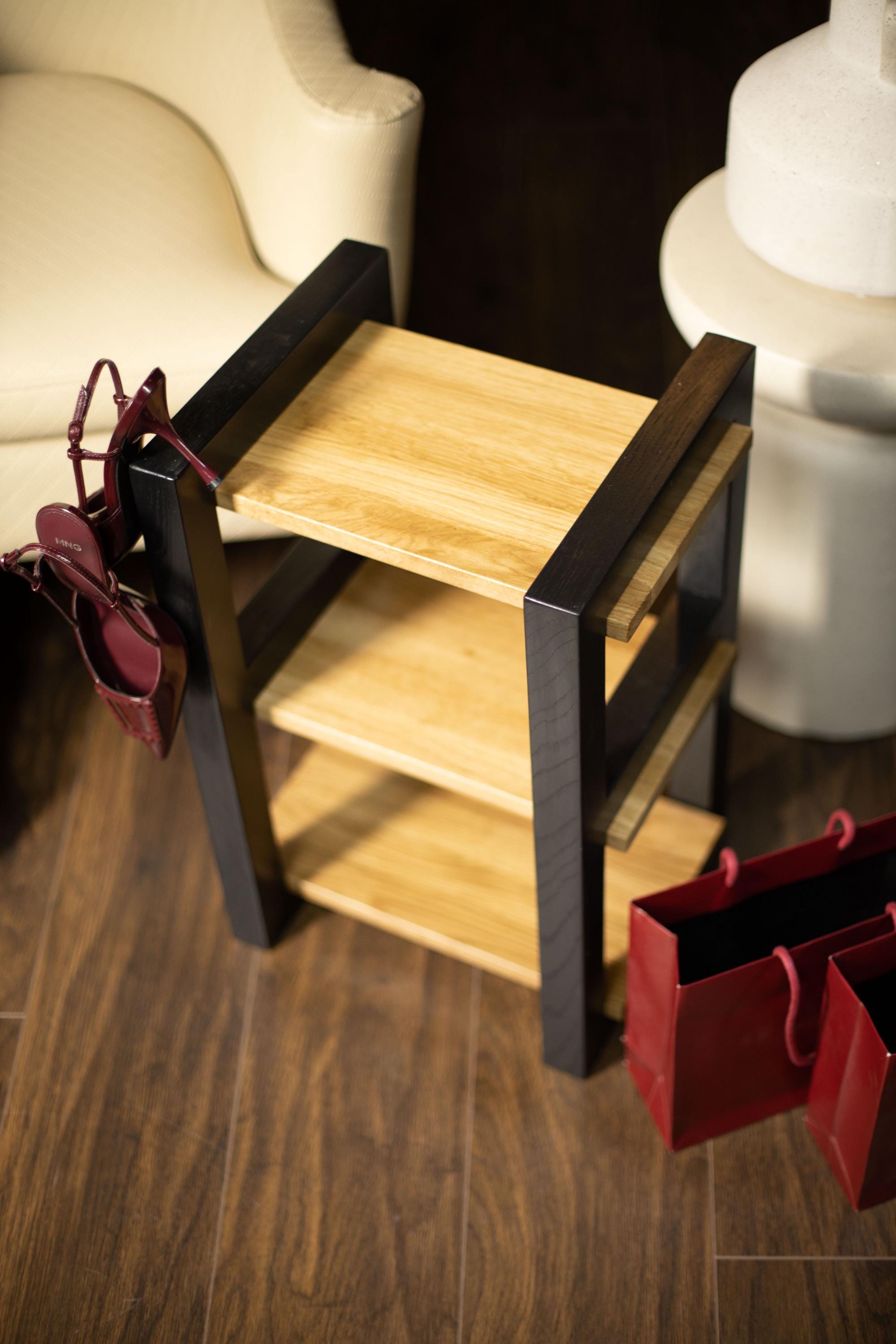 Oak Wood Vertical Shoe Stand, Entryway Shoe Organizer, Handmade