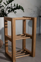 Wood storage bench, minimalist shoe rack, rustic home decor entryway shelf