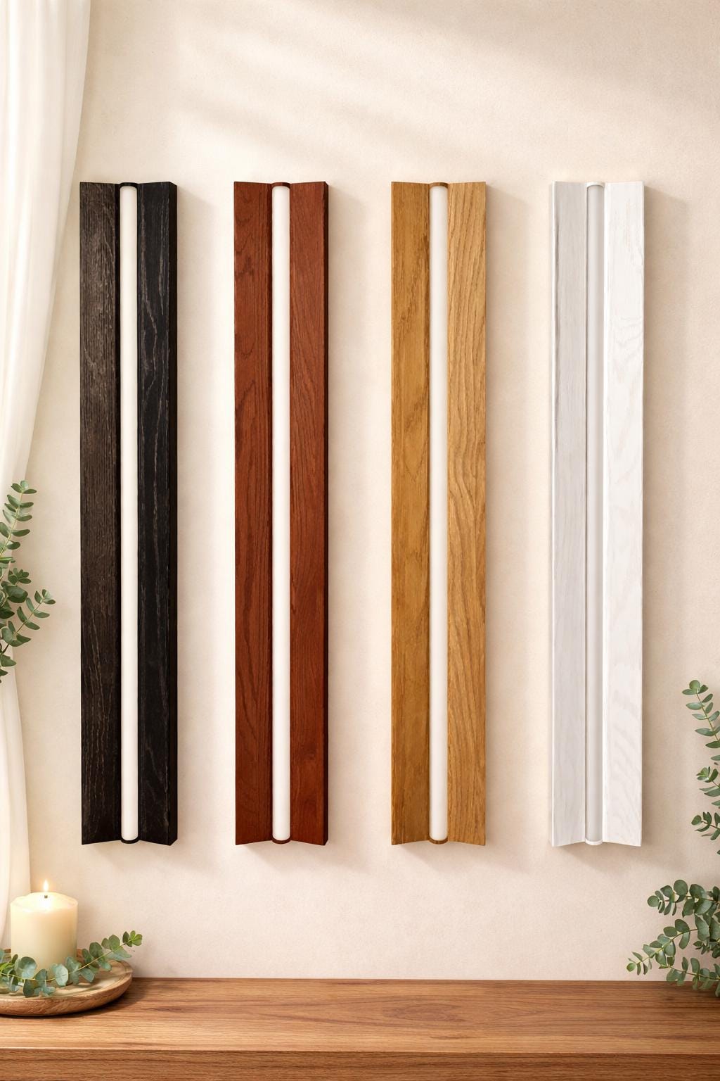 Minimalist Oak LED Wall Sconce, Modern Wooden Linear Mood Light