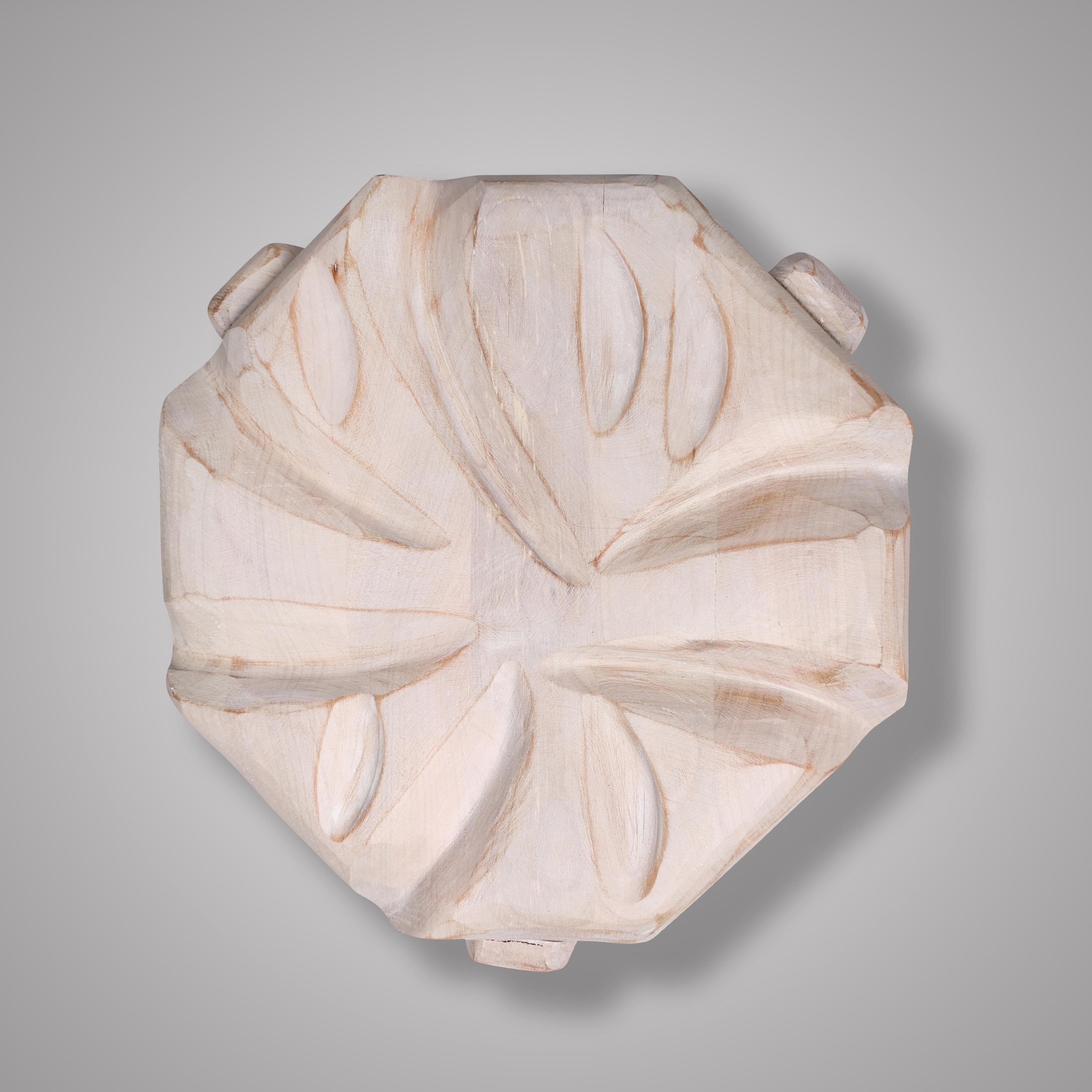 Carved Wood Plant Stand, Sculptural Tabletop Decor, Modern Handmade Accent