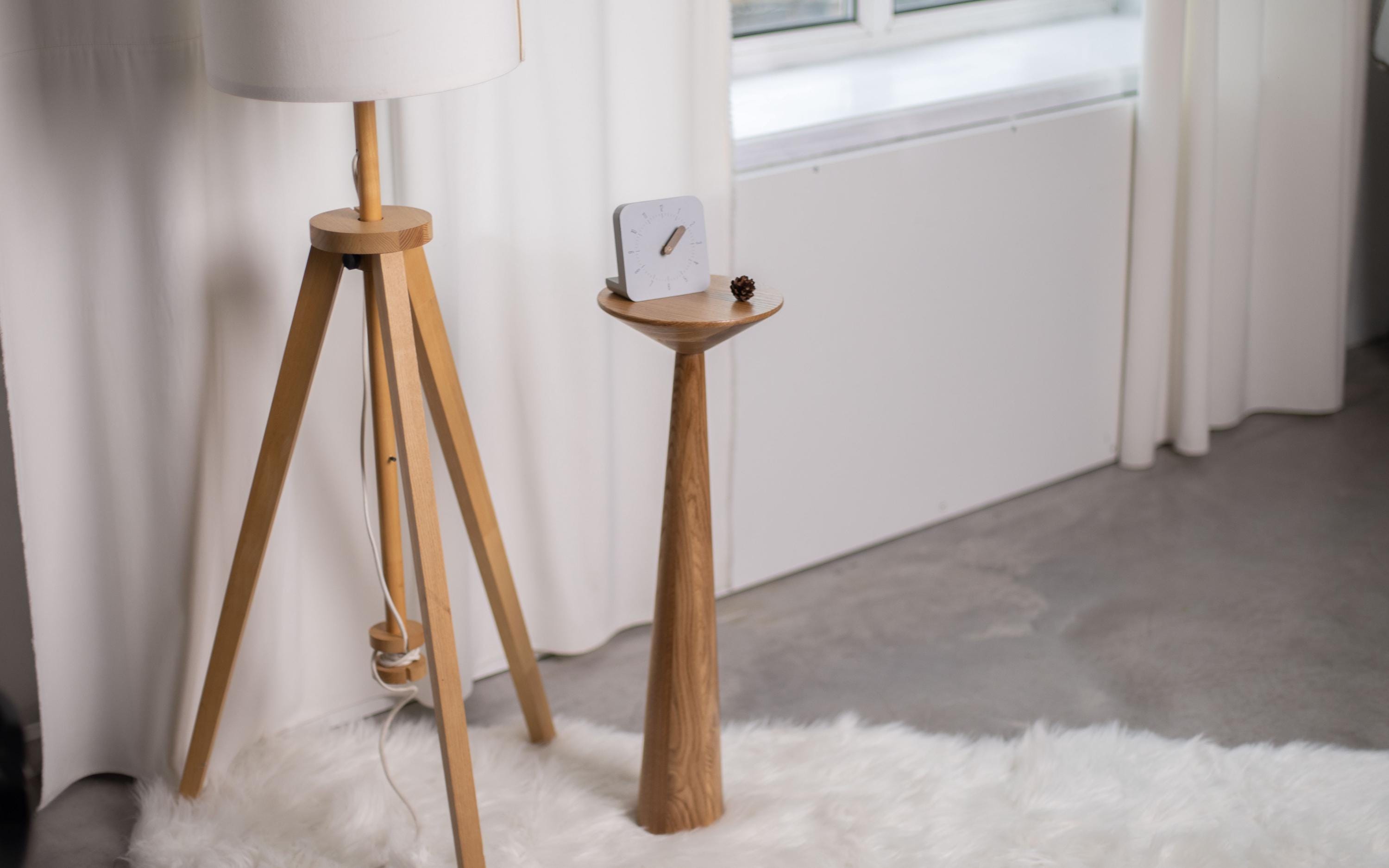 Handmade oak pedestal, round side table, bedroom rustic decor