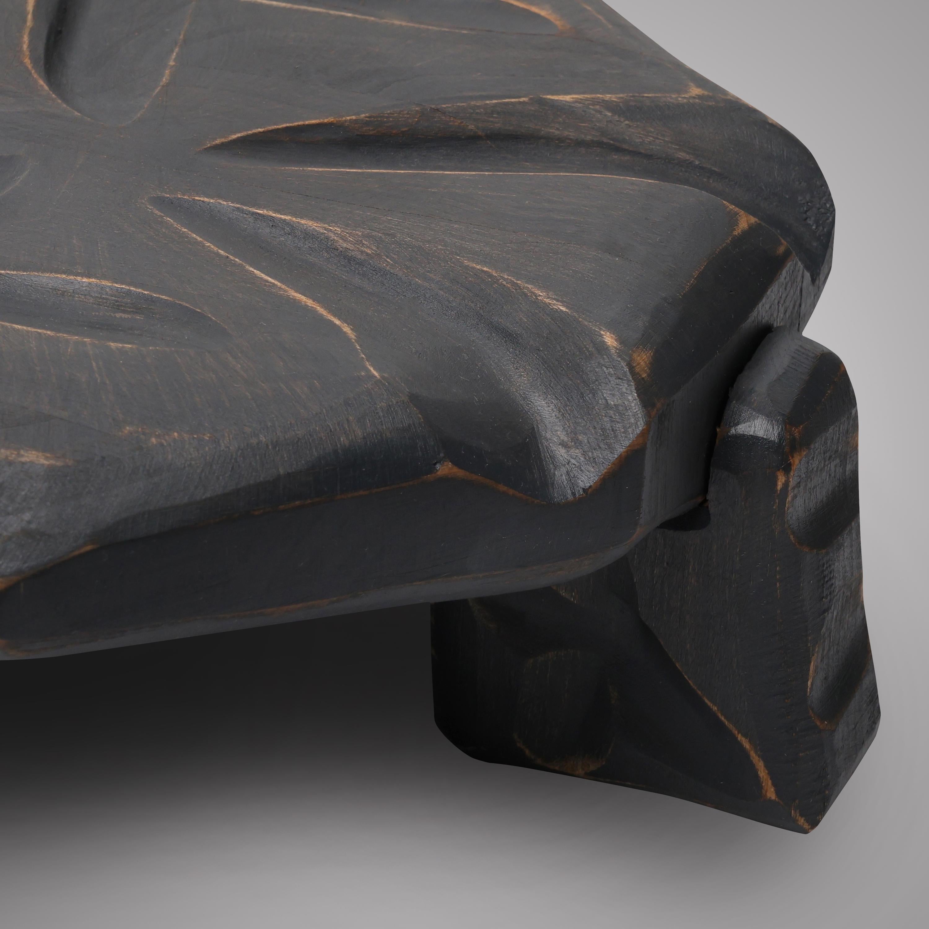Handmade Black Wooden Sculptural Plant Stand, Organic Cherry Wood Accent