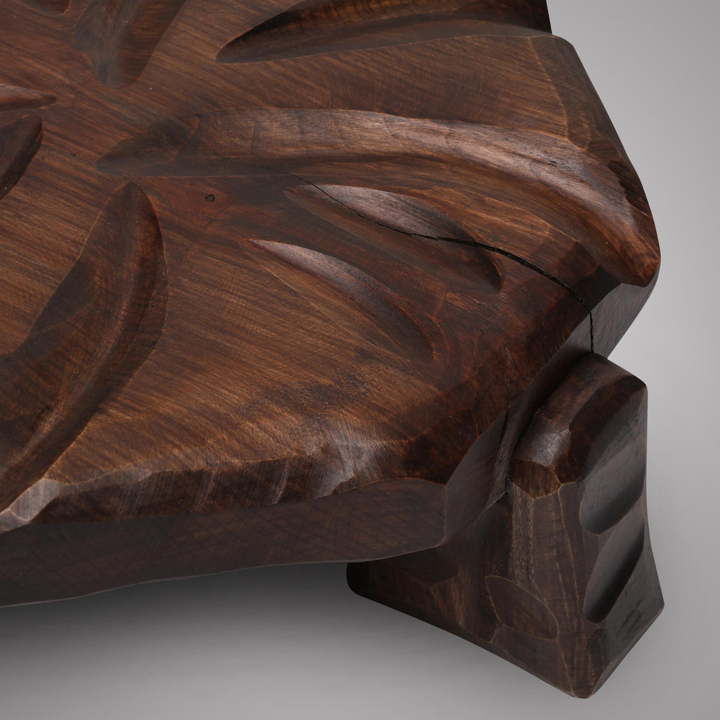 Handmade Greek Walnut Wood Plant Stand, Sculptural Tabletop Decor Accent