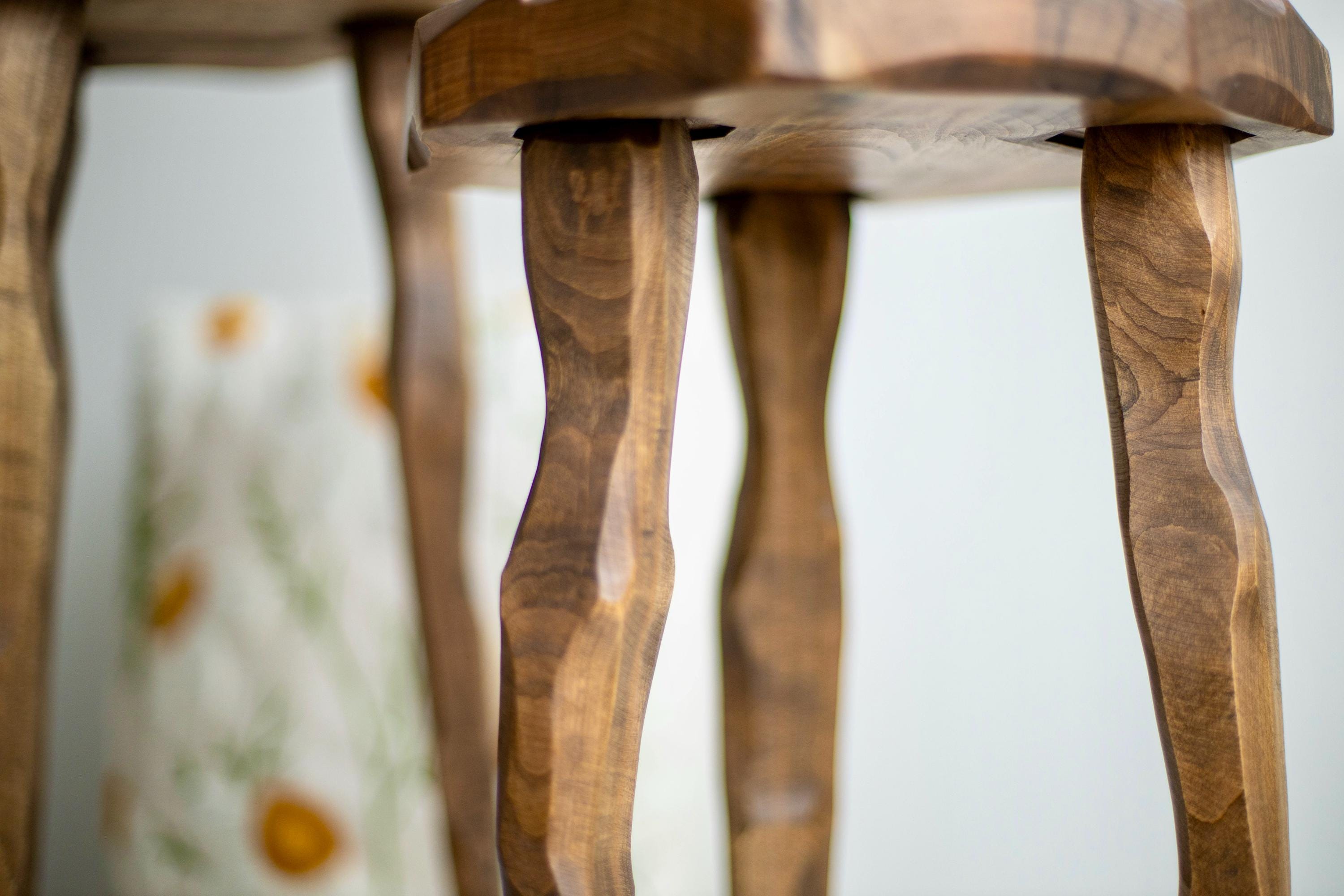 Rustic wood stool, handmade step platform, round pedestal stand