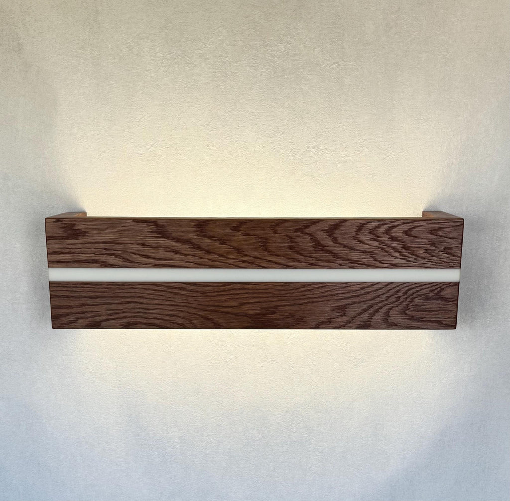 Handmade Brown Oak Wood Wall Sconce, Minimalist LED Bedside Lamp