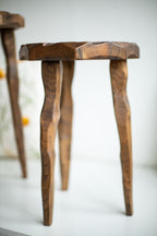 Rustic wood stool, handmade step platform, round pedestal stand