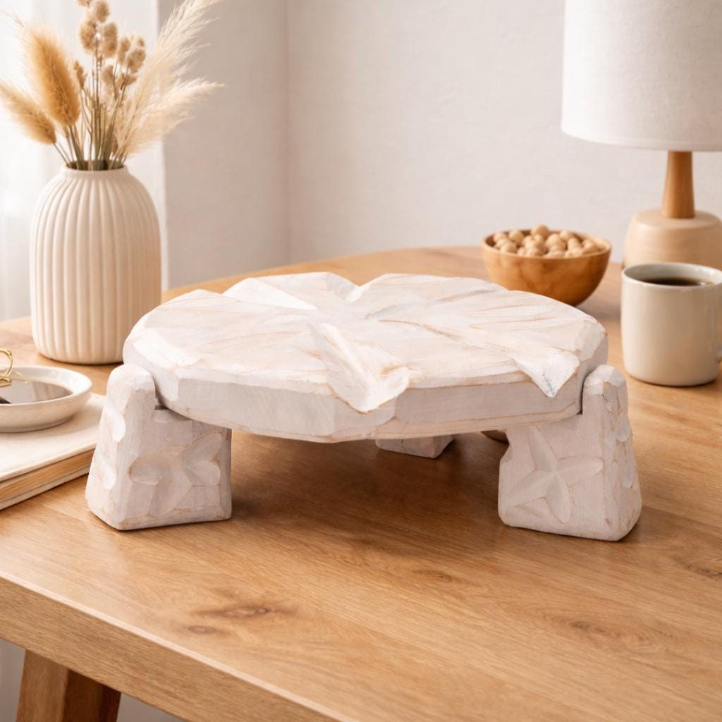 Carved Wood Plant Stand, Sculptural Tabletop Decor, Modern Handmade Accent