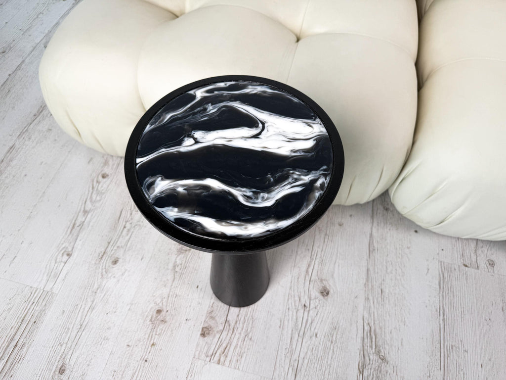 Black Epoxy Resin Coffee Table, Minimalist Mushroom Plant Stand