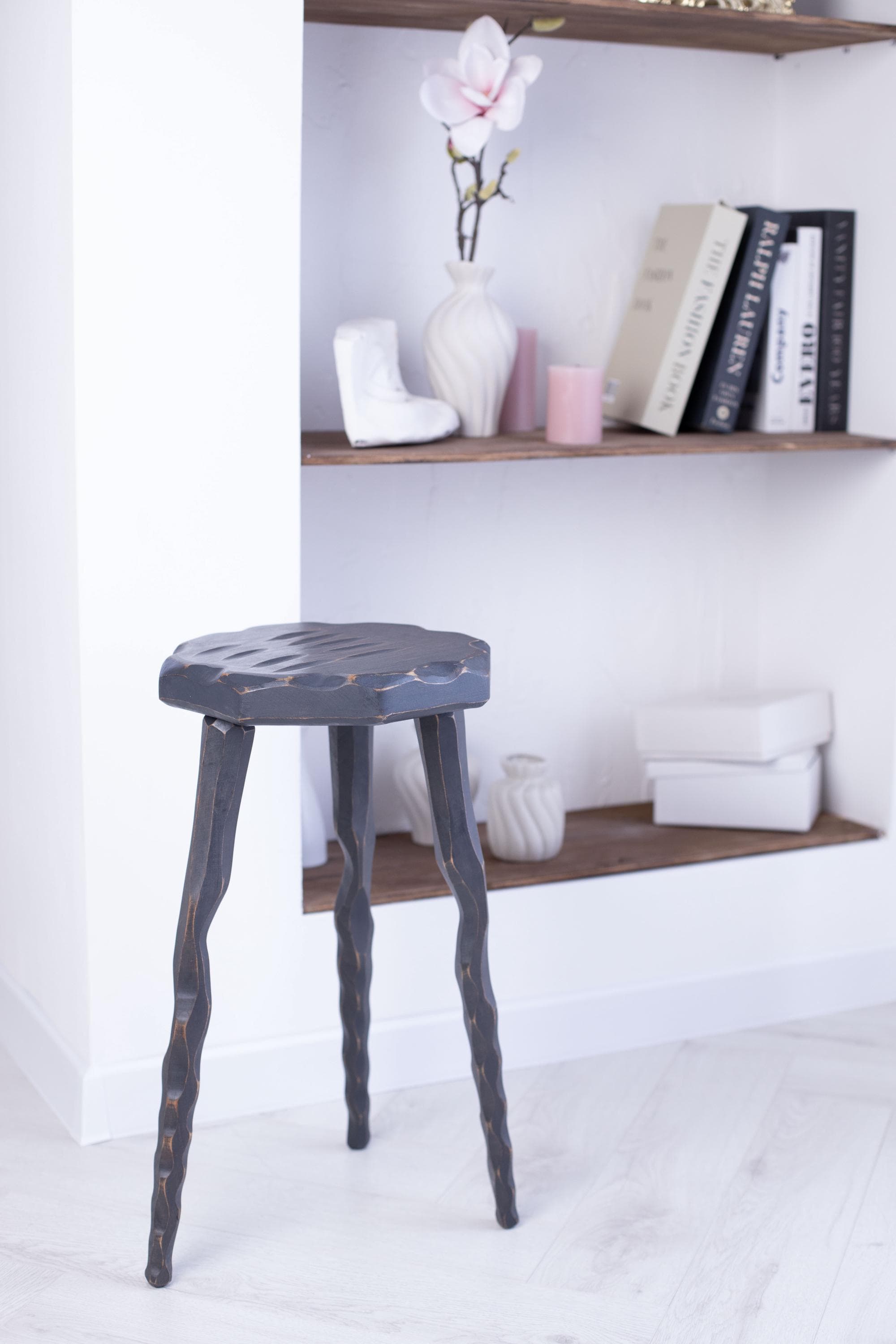 Handmade Wood Plant Stand, Tripod Pedestal, Custom Color Indoor Decor