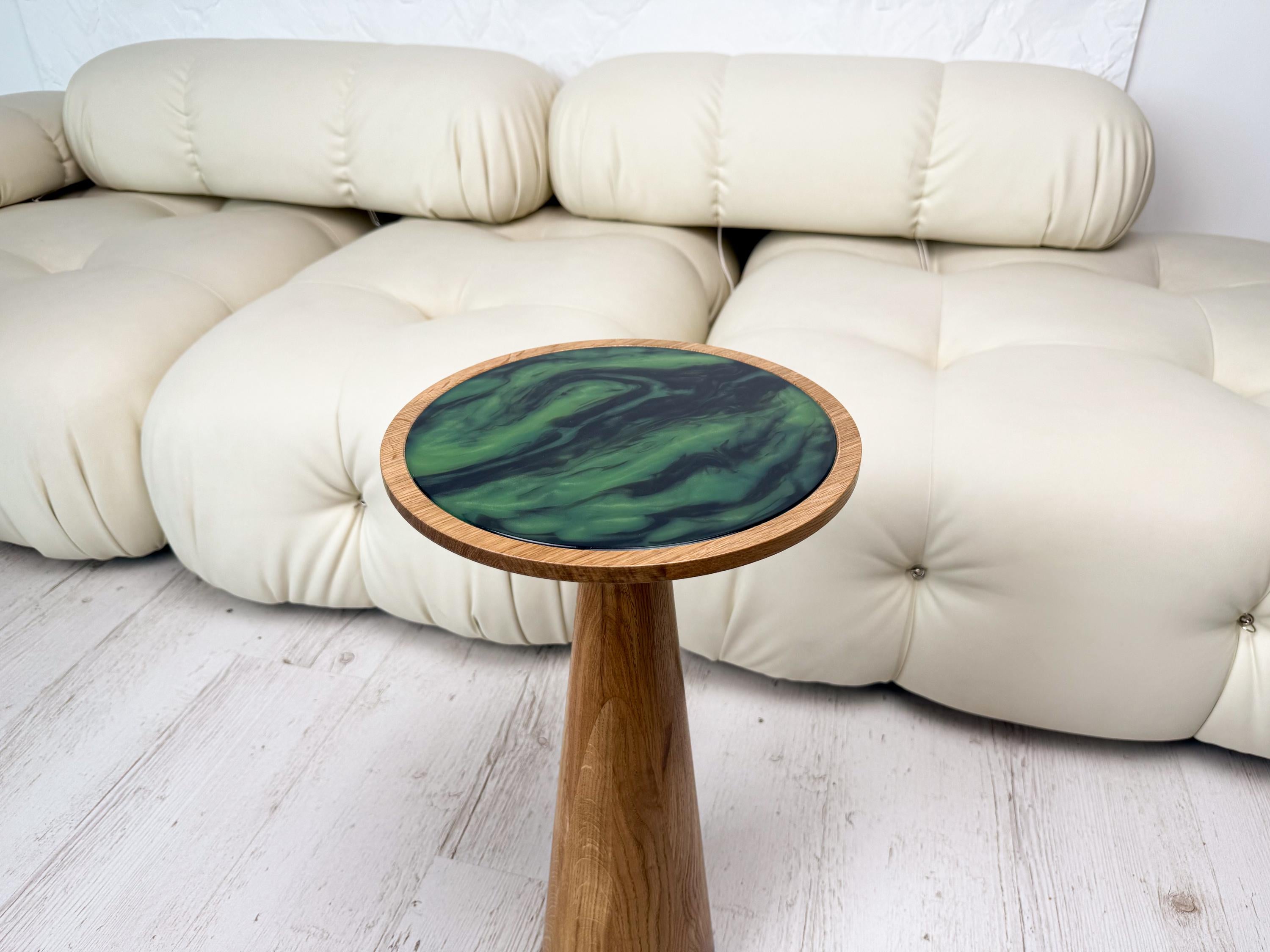 Wood and resin plant stand, small round side table, farmhouse decor gift