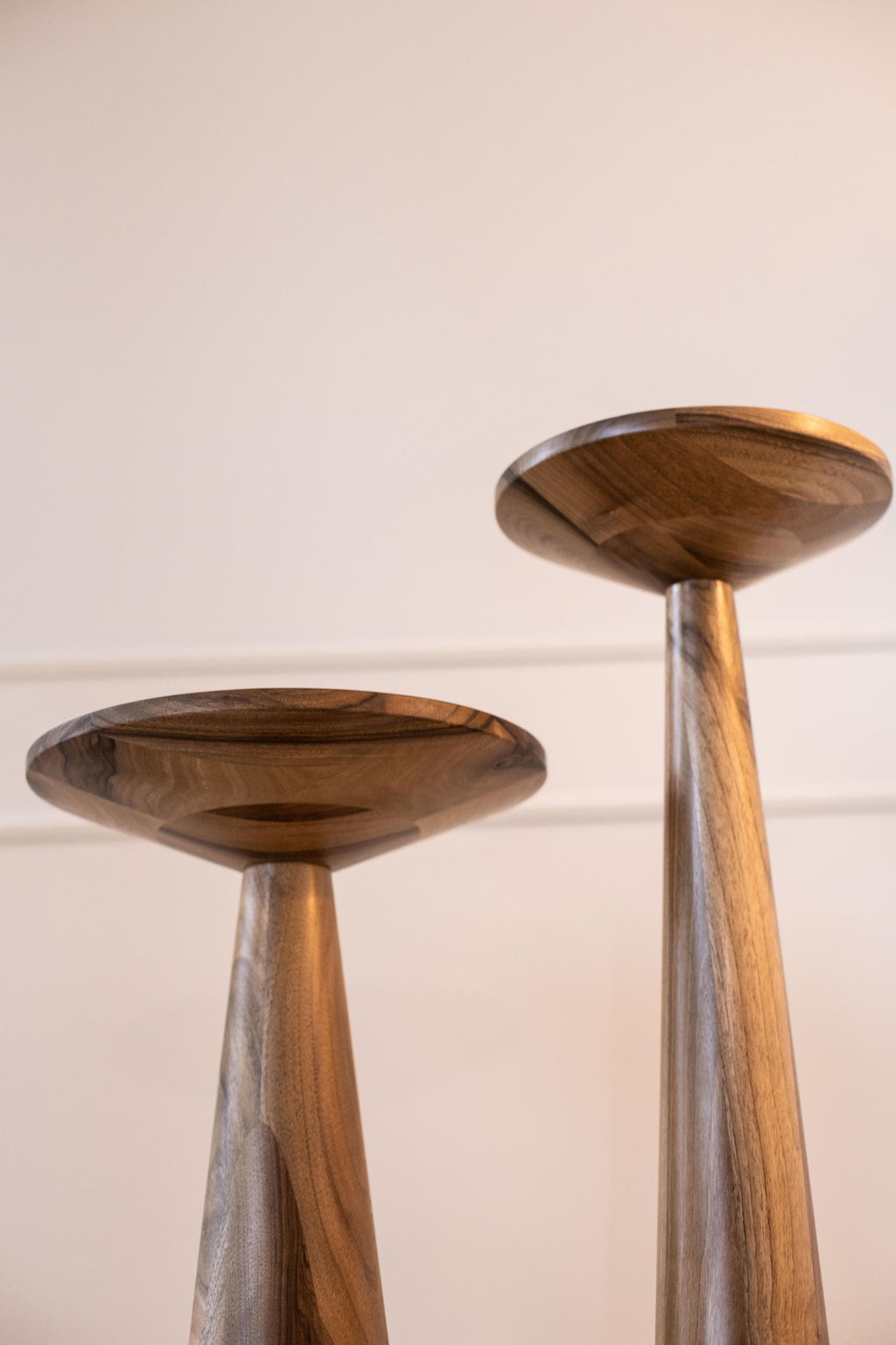 Handmade solid wood pedestal tables, tall round display stand