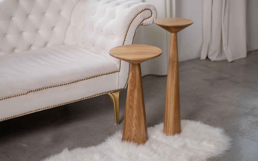 Pedestal oak table, round handmade side table, small farmhouse accent decor