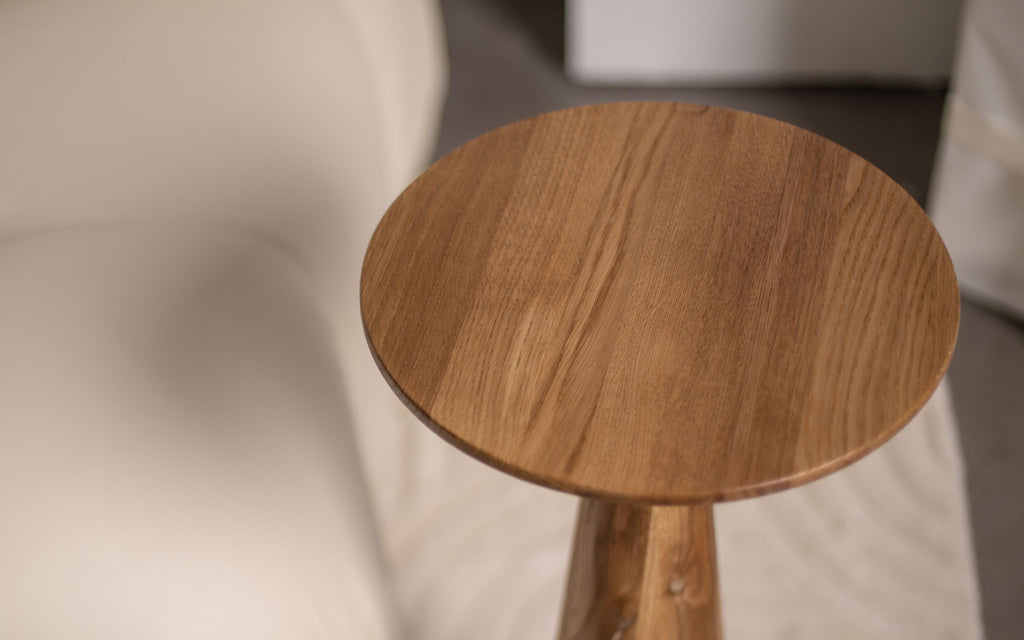 Handmade oak pedestal, round side table, bedroom rustic decor