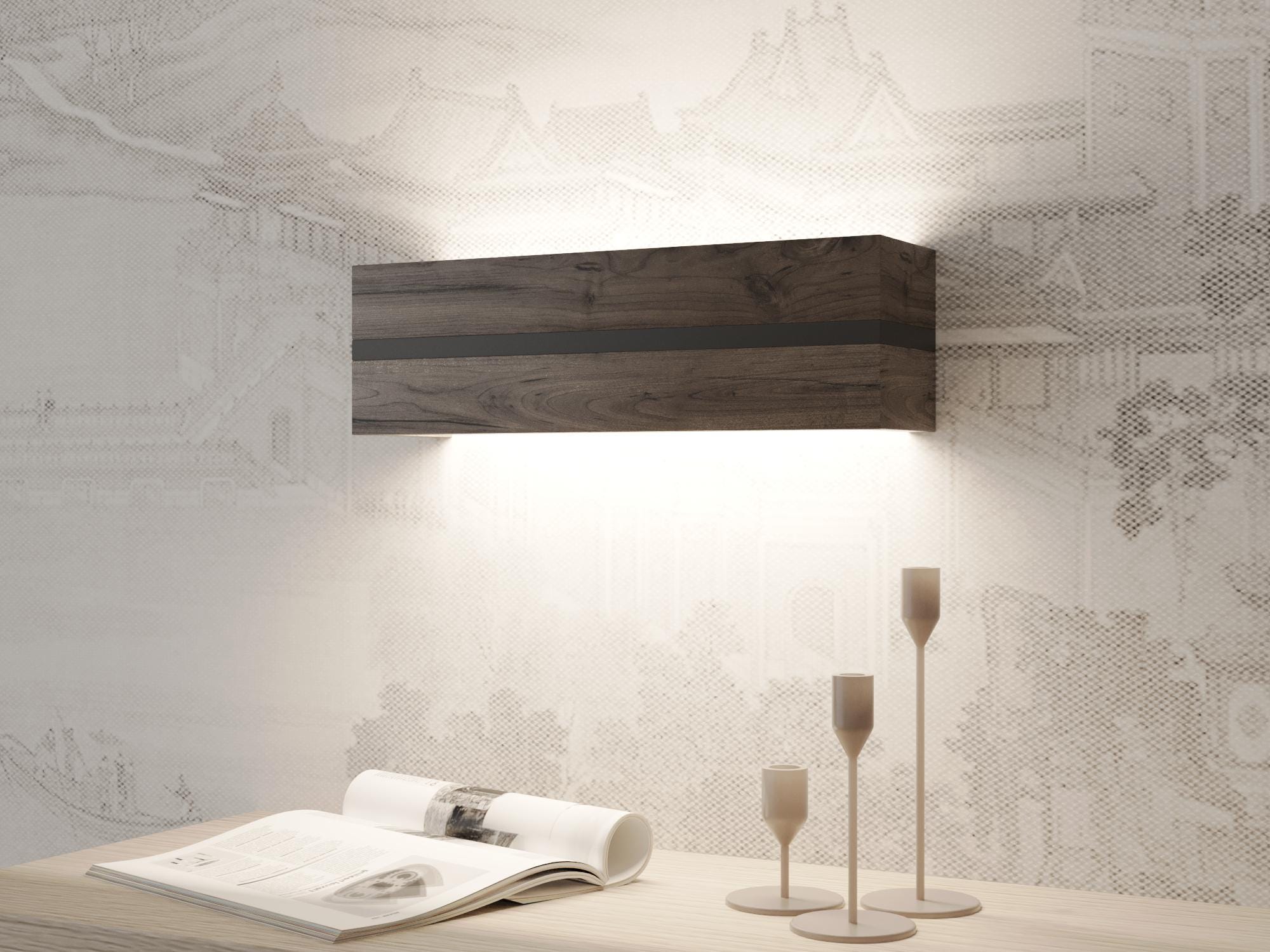 Dark Oak Wood Wall Sconce, Rustic LED Bedside Lamp