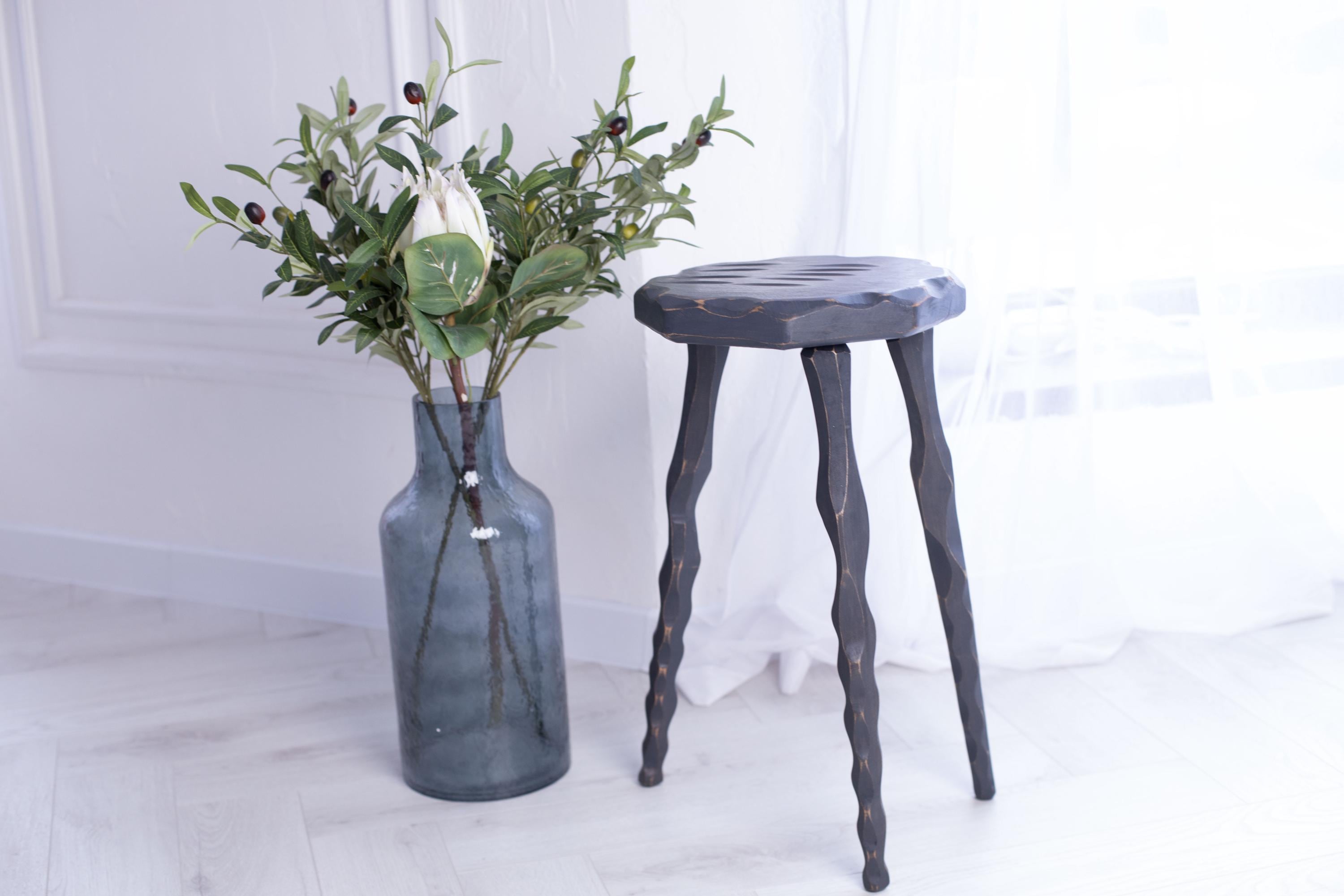 Rustic wood hat stand, wooden pedestal for statuettes, handmade holiday decor