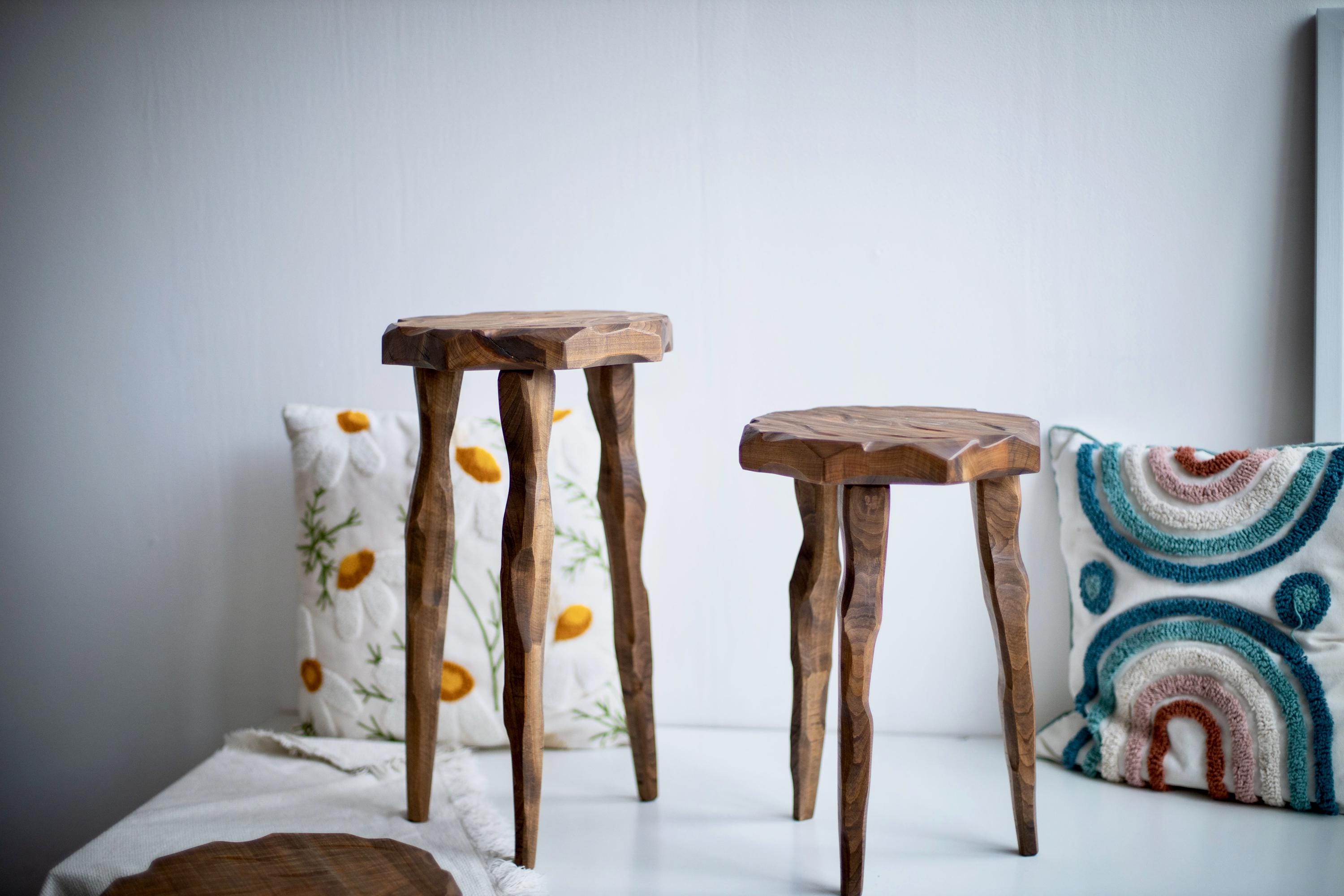 Handcrafted wooden accent table, plant stand, rustic farmhouse step stool