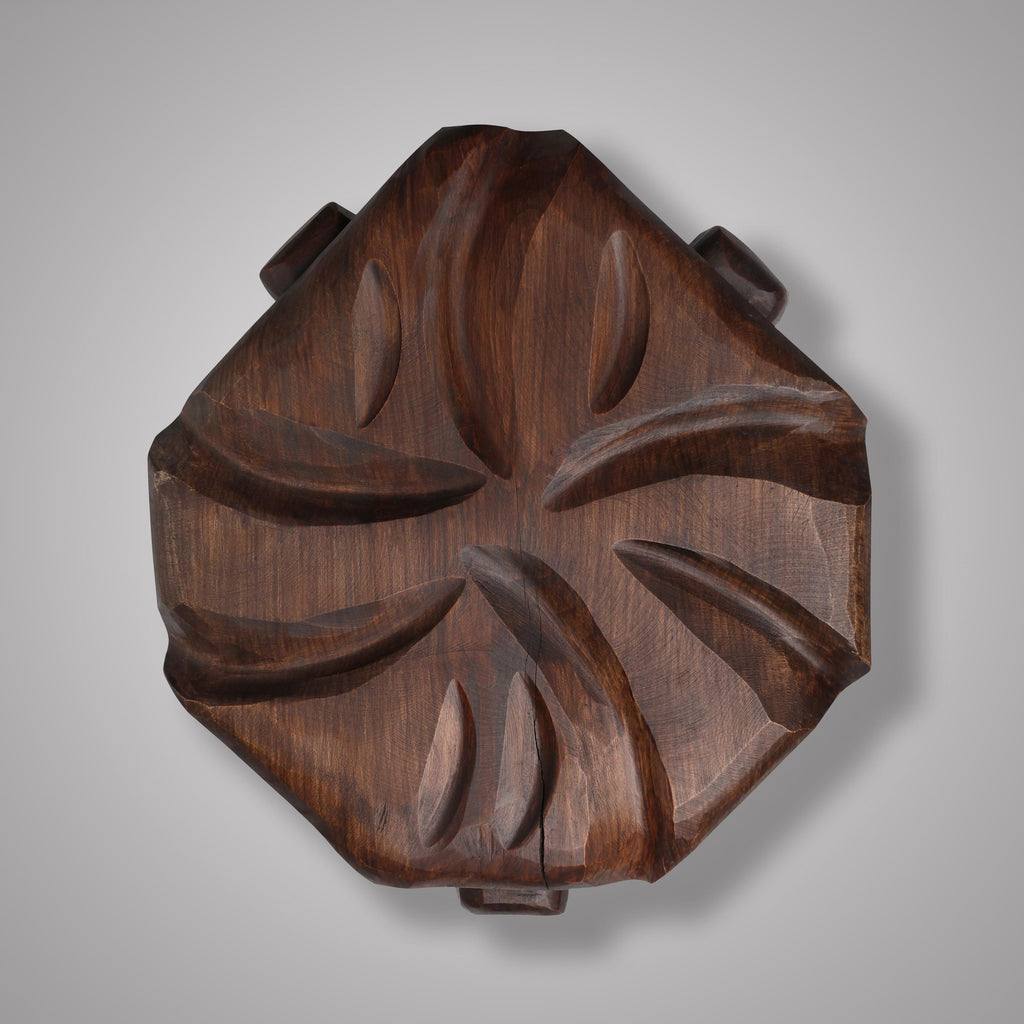 Handmade Greek Walnut Wood Plant Stand, Sculptural Tabletop Decor Accent