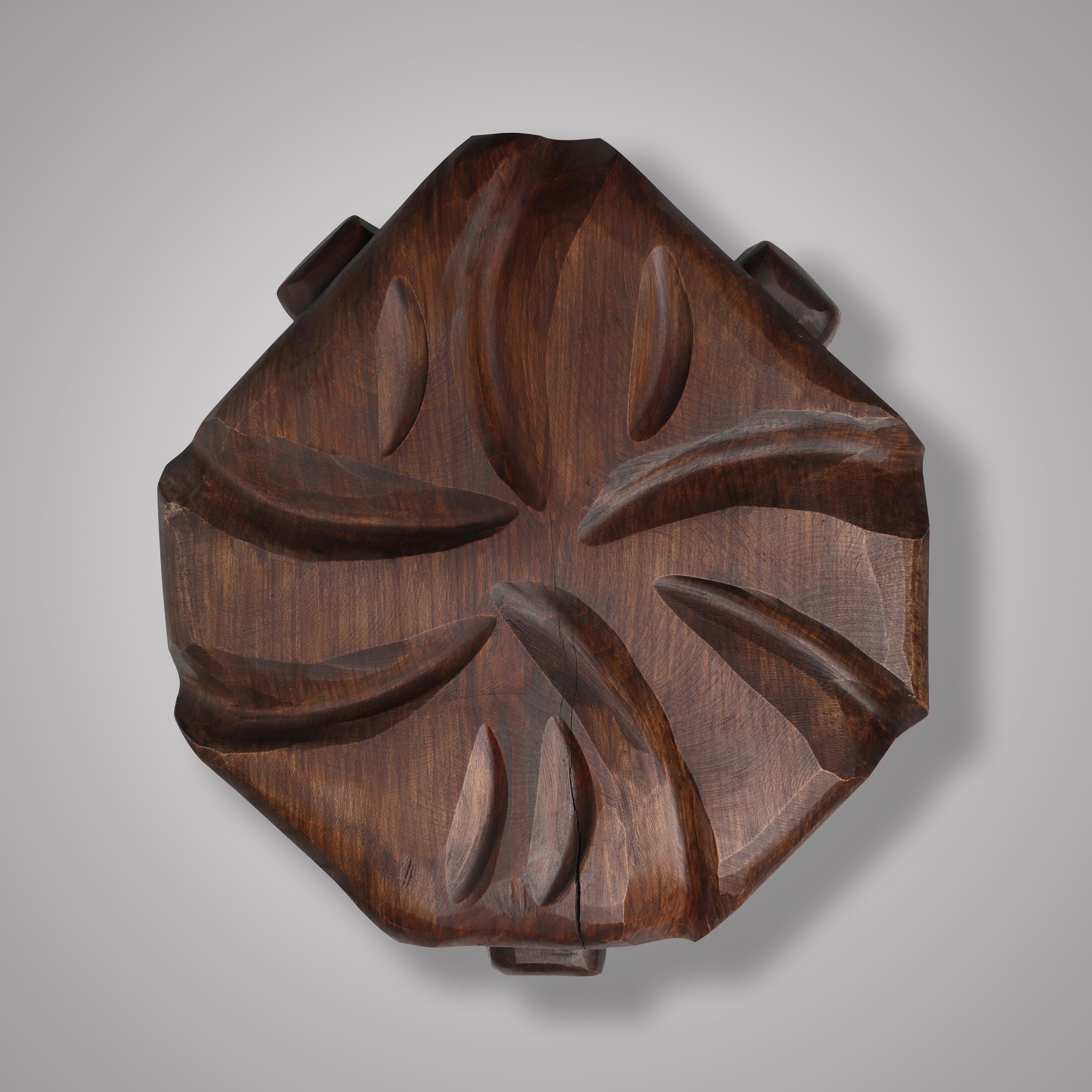 Handmade Greek Walnut Wood Plant Stand, Sculptural Tabletop Decor Accent