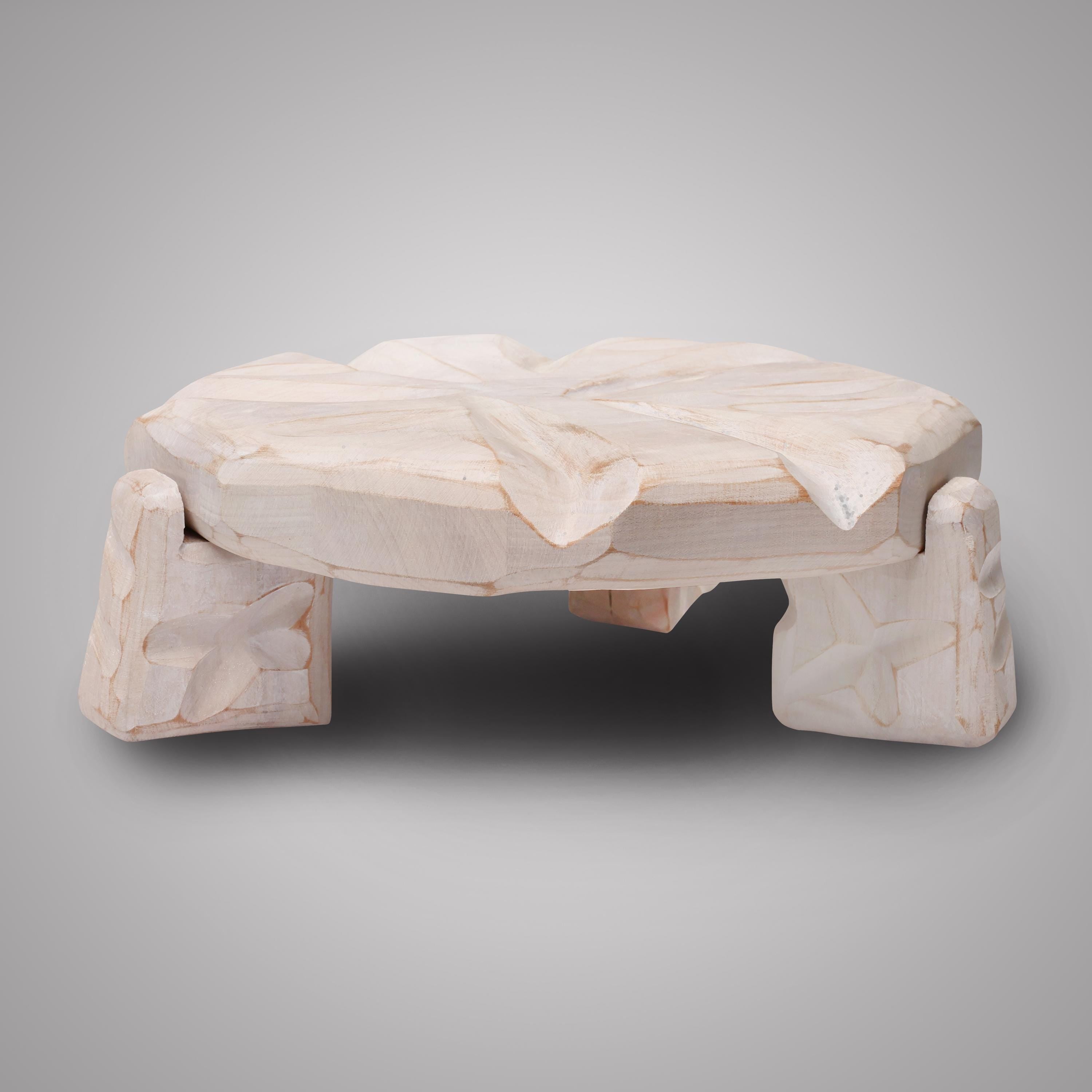 Carved Wood Plant Stand, Sculptural Tabletop Decor, Modern Handmade Accent