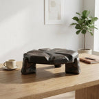 Handmade Graphite Grey Wooden Plant Stand, Sculptural Tabletop Decor