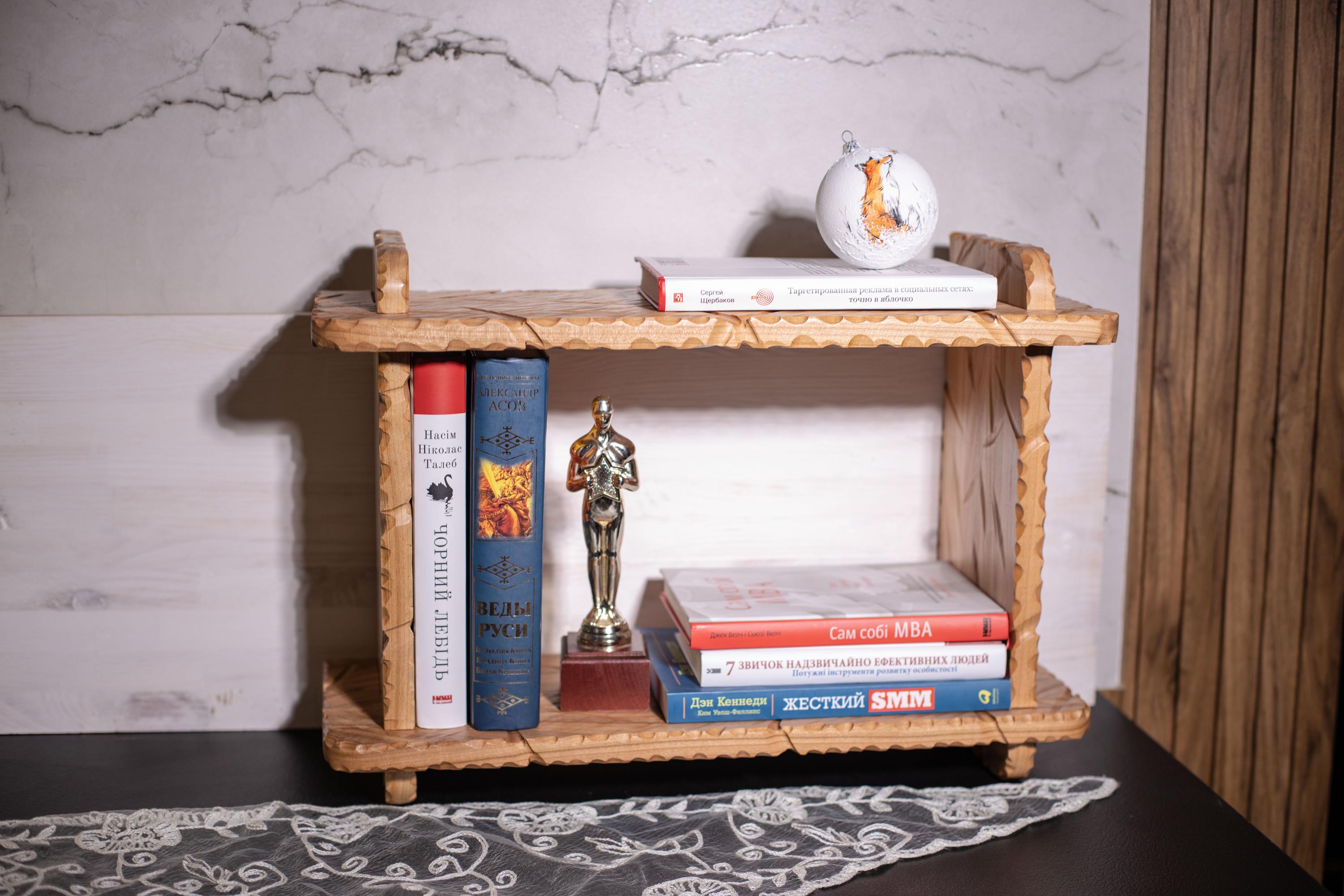 Small wood wall mounted bookshelf, modern hanging display shelf, handmade furniture