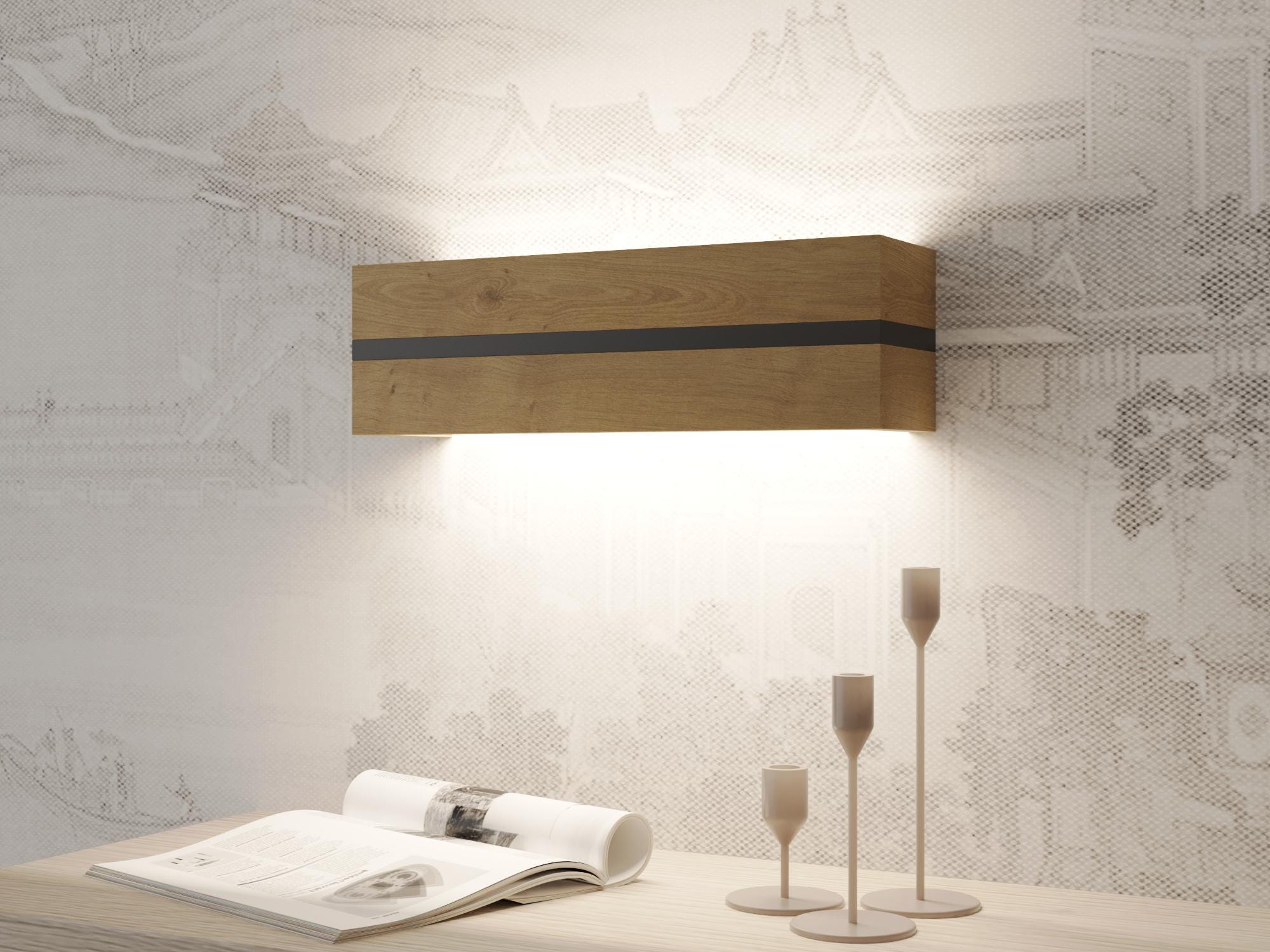 Handmade Oak Wood Wall Sconce, Modern Minimalist Bedside Accent Lamp