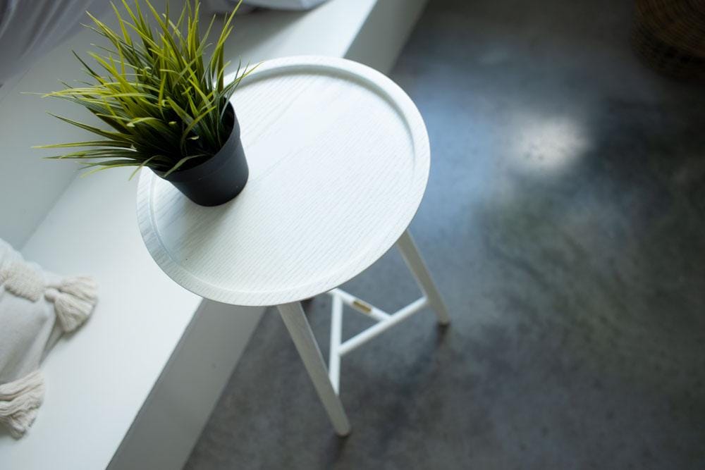 Scandinavian Oak Coffee Table, Geometric Accent Plant Stand