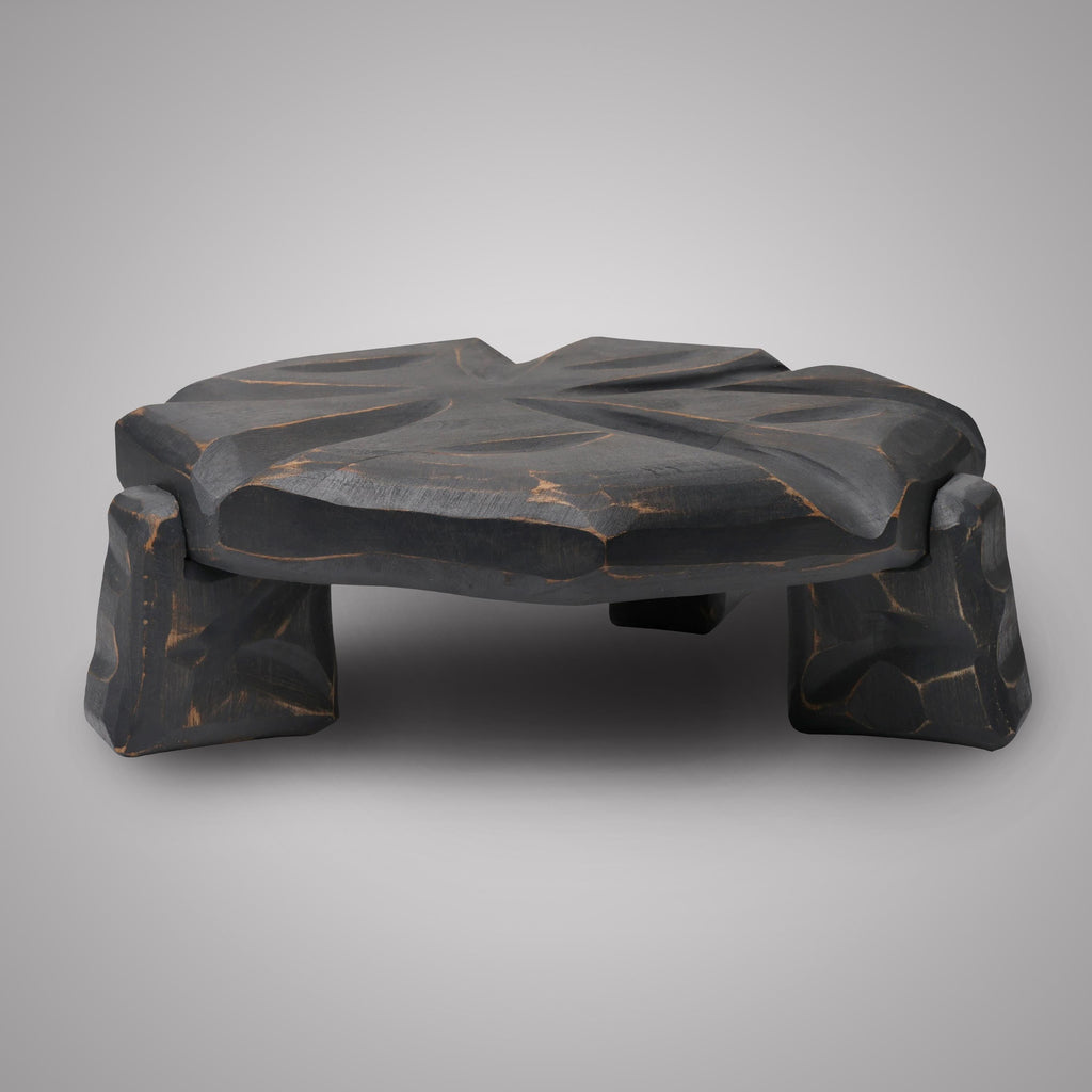 Handmade Rustic Wood Plant Stand, Curved Pedestal Riser