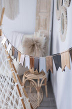 Decorative wooden garland, boho party banner, cozy wall accent