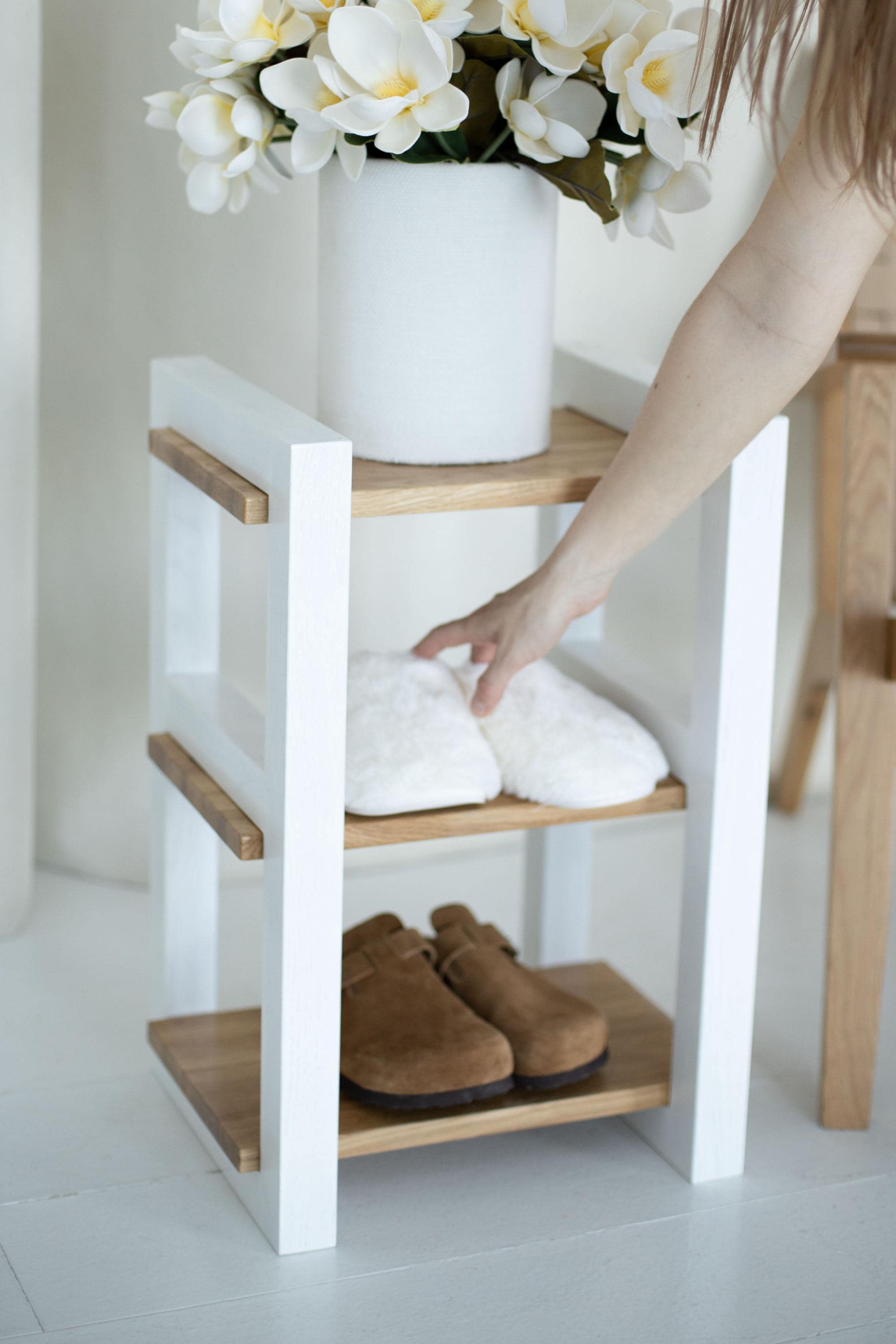 Oak Wood Vertical Shoe Stand, Entryway Shoe Organizer, Handmade