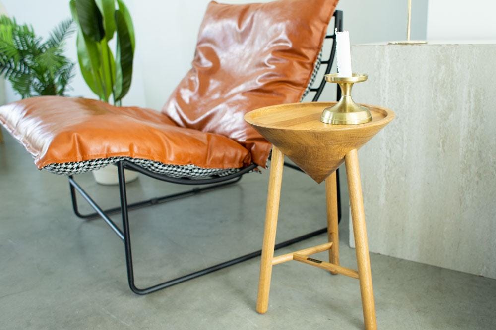 Japandi Wood Coffee Table, Round Pedestal Accent Table