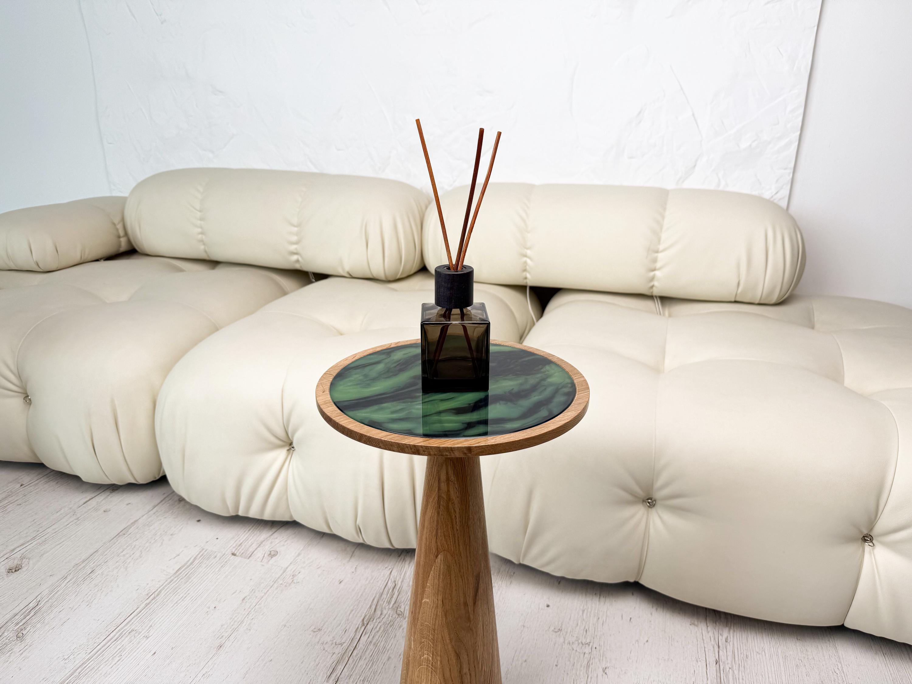 Wood and resin plant stand, small round side table, farmhouse decor gift