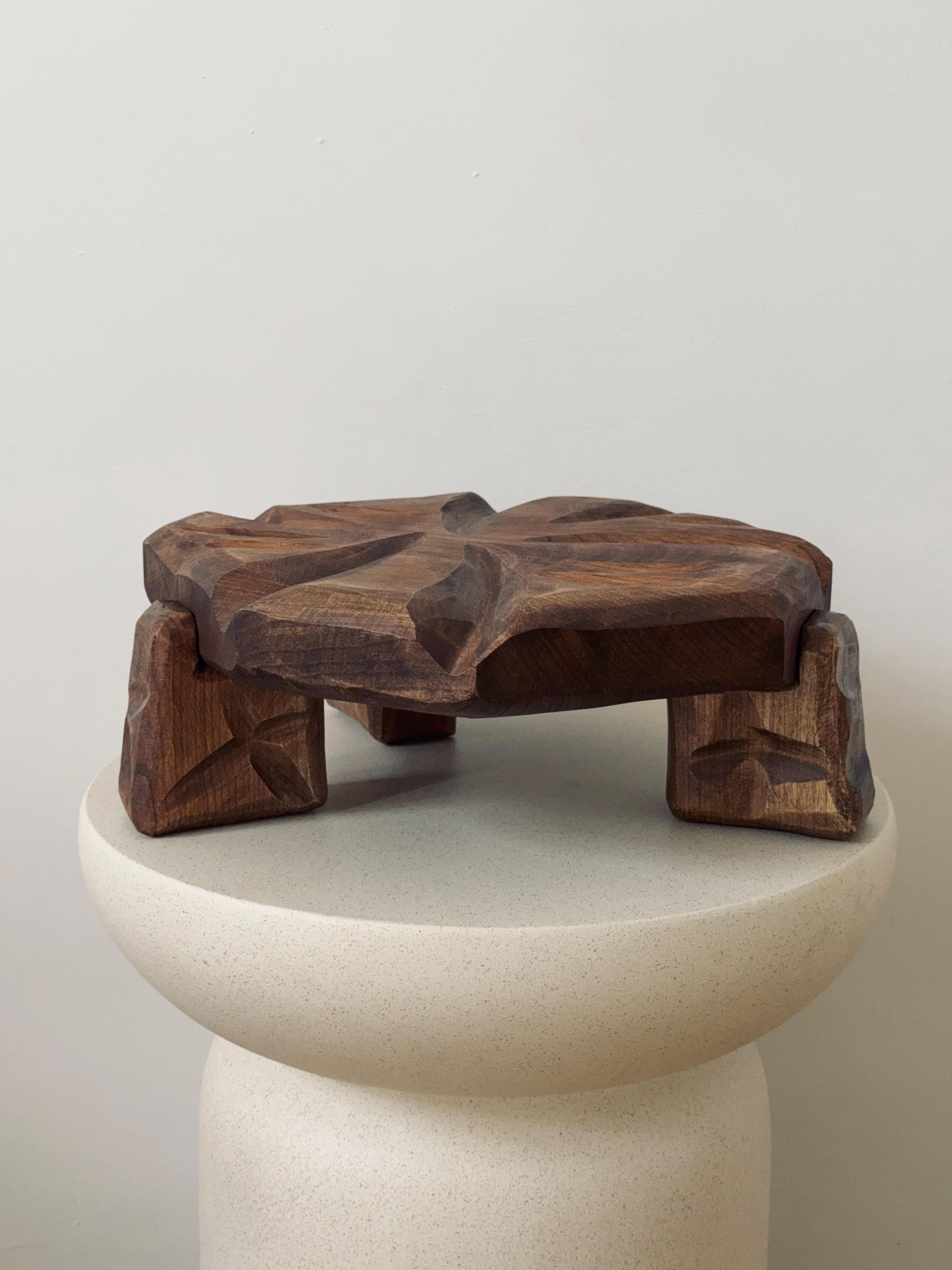 Hand Carved  Pedestal Stand | Sculptural Wooden Plant Riser | Organic Home Decor