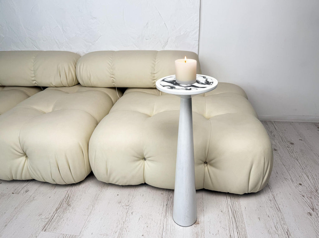 White epoxy resin plant stand, round wood side table, modern home decor gift