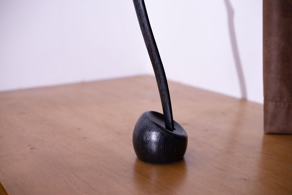 Ergonomic long wooden shoe horn with stand, rustic handmade boot accessory