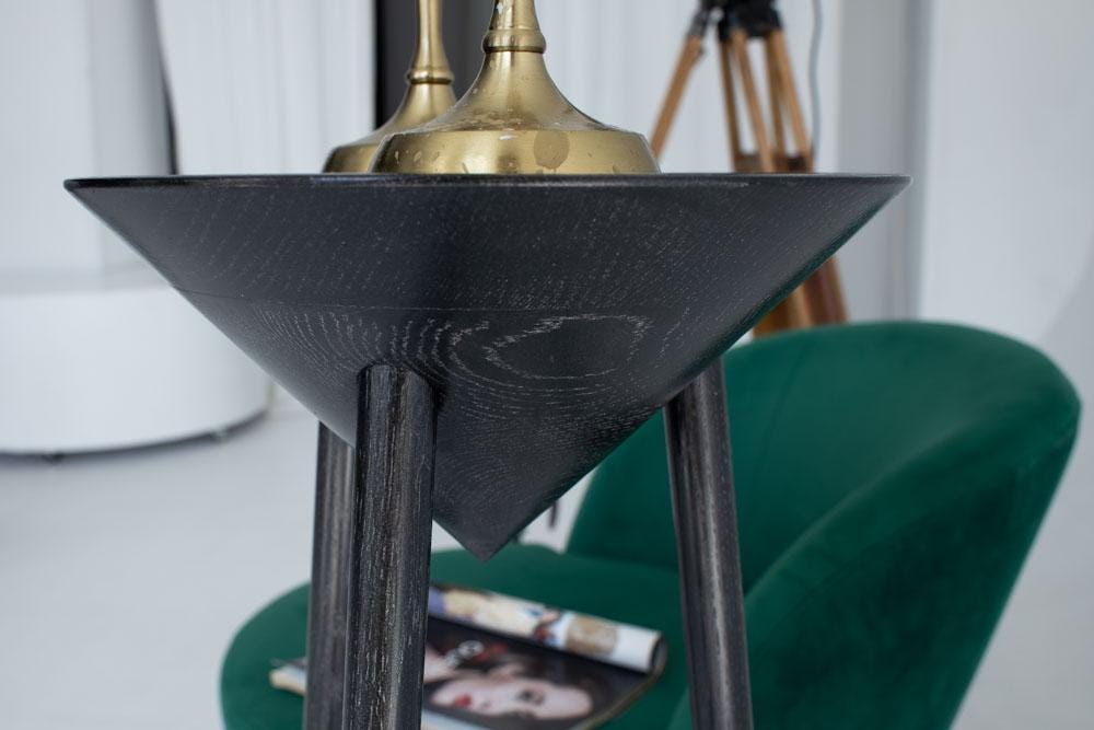 Natural Oak Round End Table, Three-Legged Wood Riser
