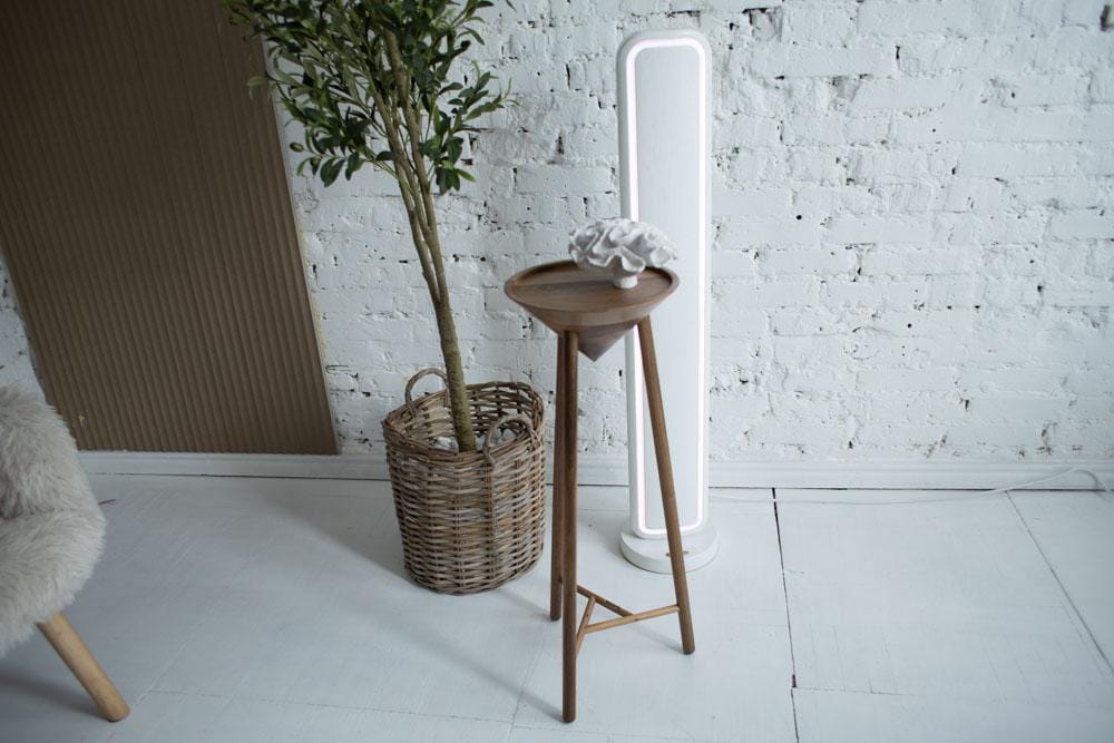 Rustic Wood Pedestal Plant Stand, Solid Wood Side Table, Mid-Century Modern