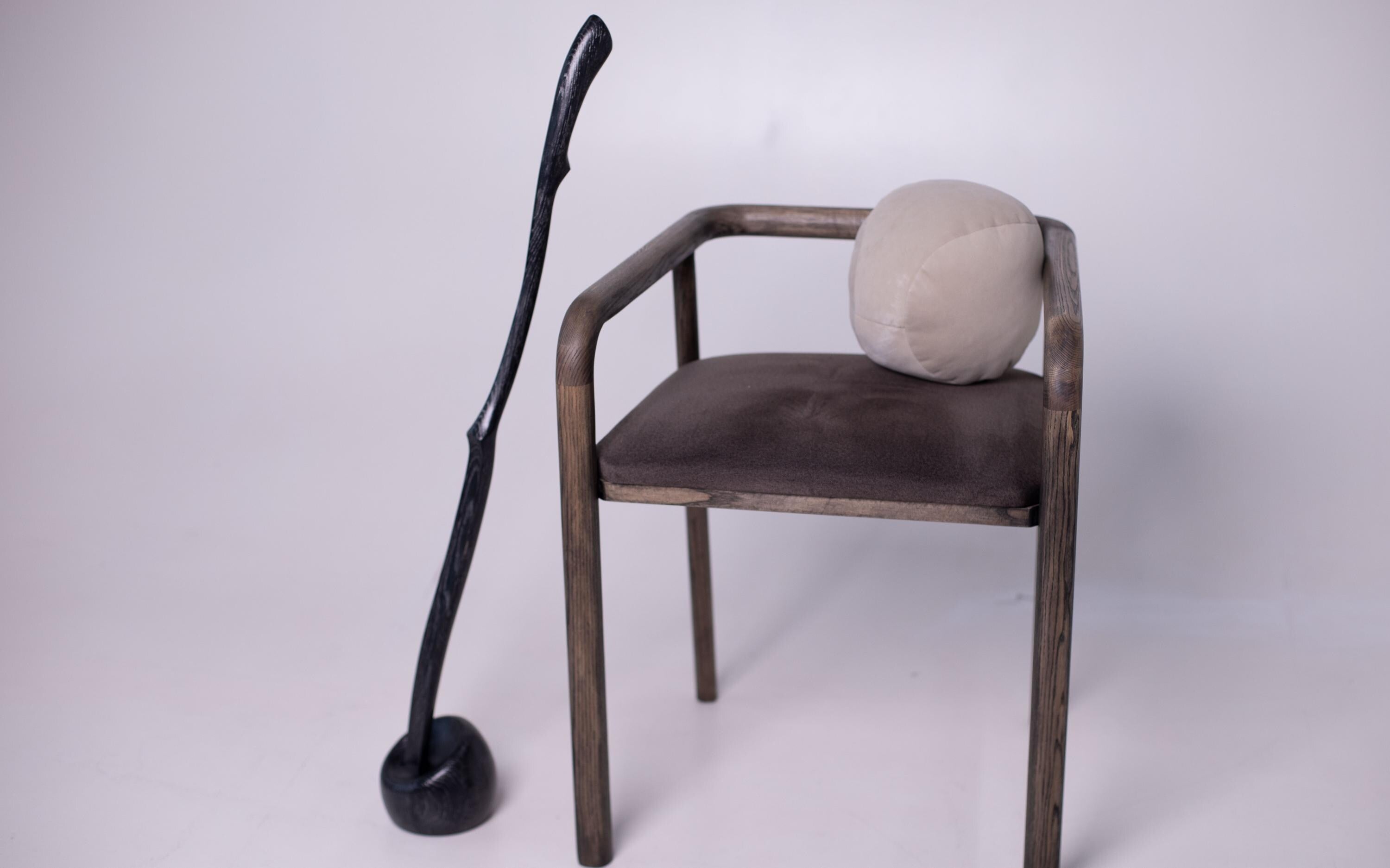 Dark wood long shoe horn, spoon with stand, handmade mens accessory for entryway