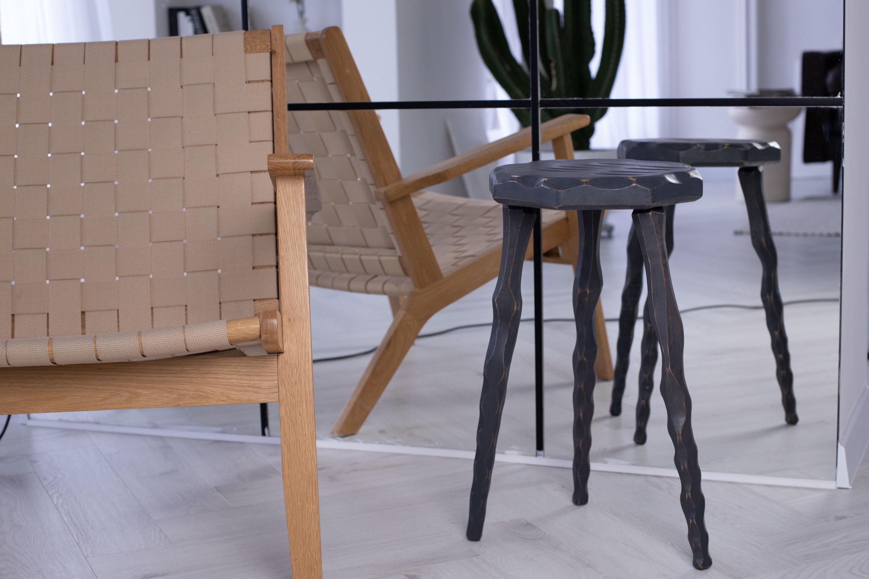 Solid Wood Plant Stand, Minimalist Tripod Pedestal, Handmade Organic Form